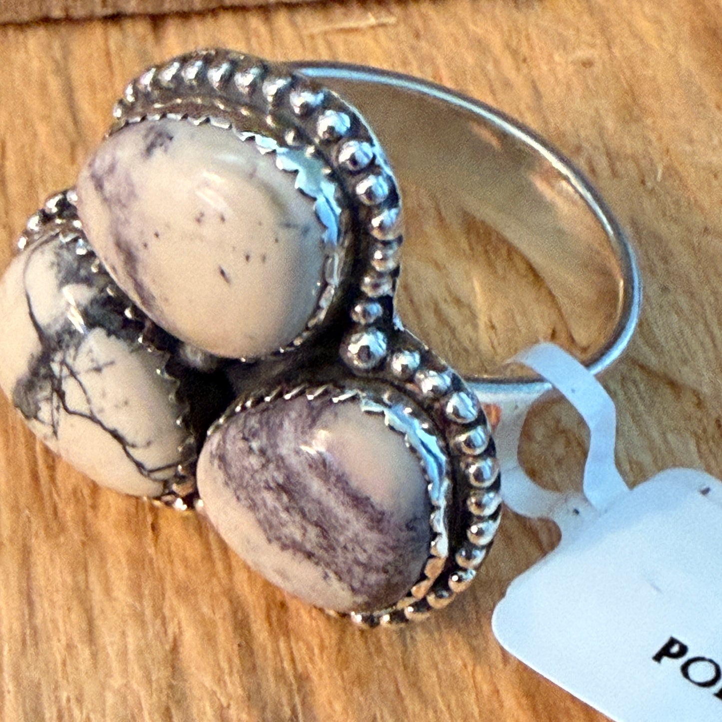 Handcrafted Porcelain Jasper Turquoise 3 Gemstone Cluster Ring Sterling Silver