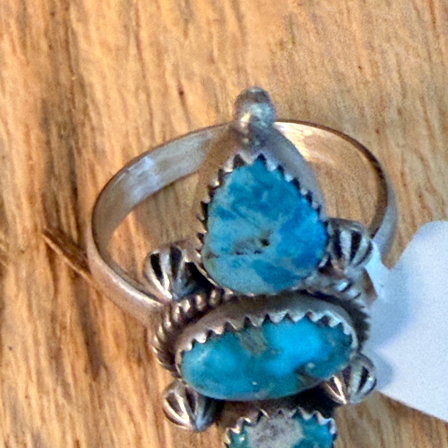 Handcrafted White Water Turquoise Three Gem Sterling Silver Ring Adjustable