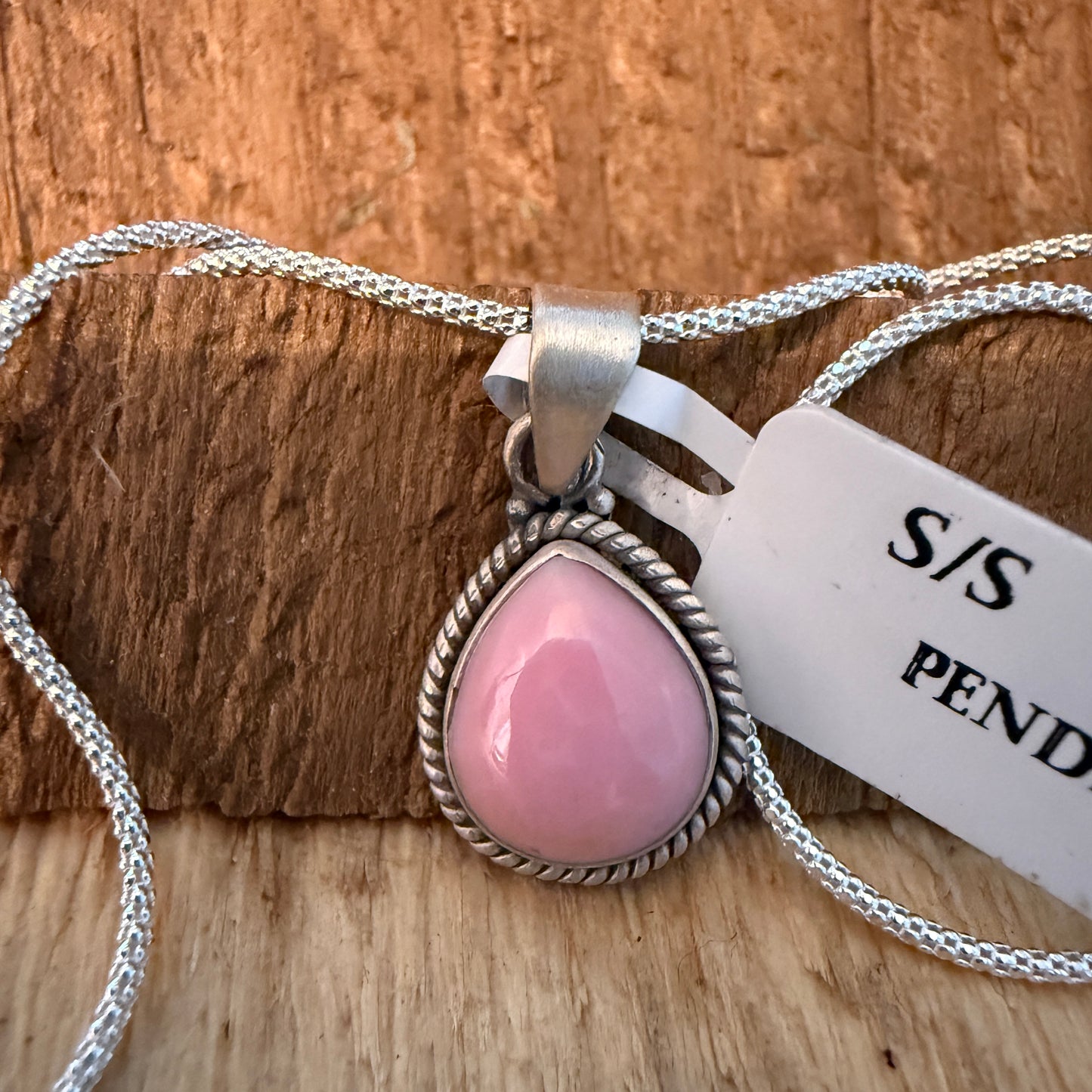 Handcrafted Pink Conch Gemstone Necklace With Sterling Silver 18 Inch Chain