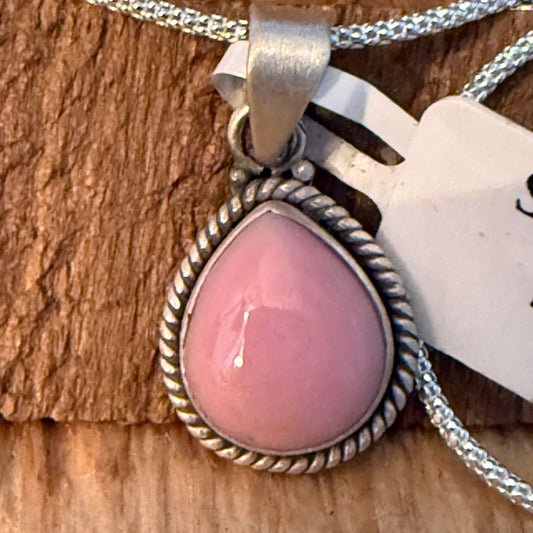 Handcrafted Pink Conch Gemstone Necklace With Sterling Silver 18 Inch Chain