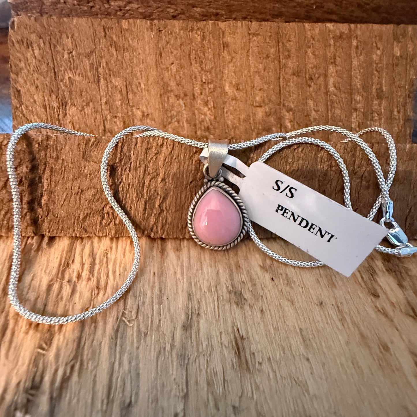 Handcrafted Pink Conch Gemstone Necklace With Sterling Silver 18 Inch Chain