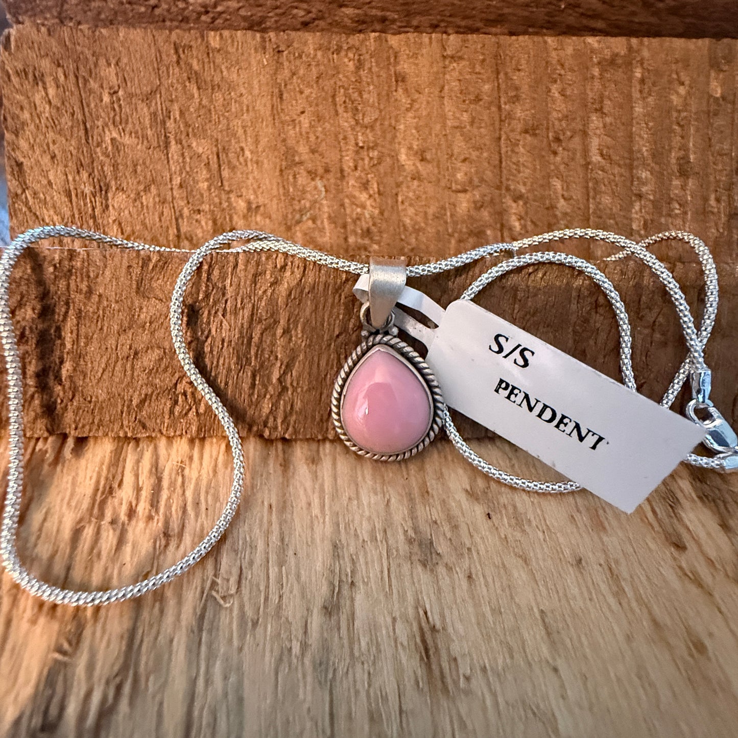 Handcrafted Pink Conch Gemstone Necklace With Sterling Silver 18 Inch Chain