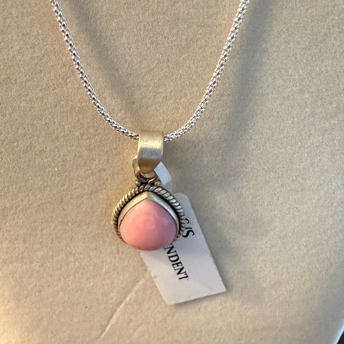 Handcrafted Pink Conch Gemstone Necklace With Sterling Silver 18 Inch Chain