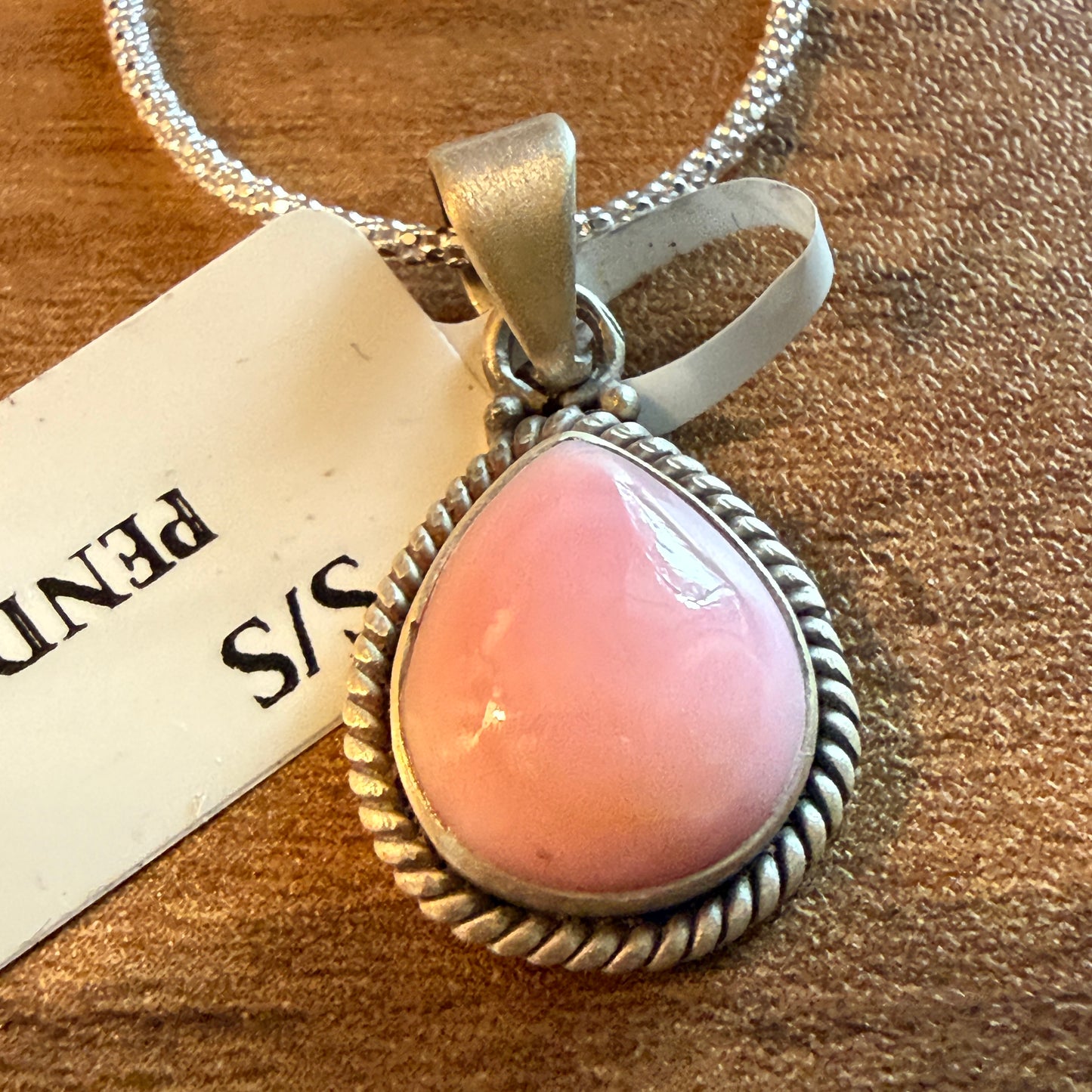 Handcrafted Pink Conch Gemstone Necklace With Sterling Silver 18 Inch Chain
