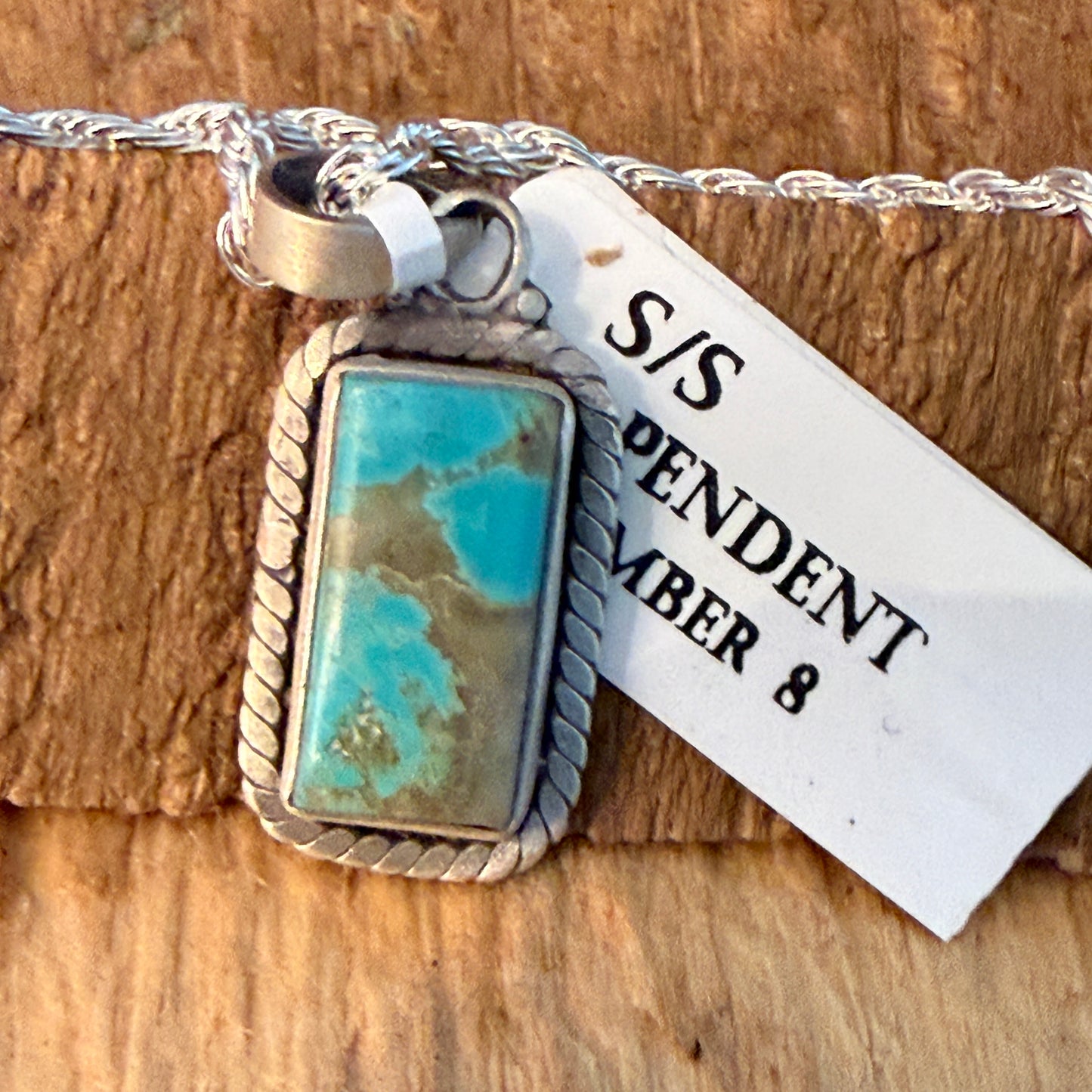 Handcrafted Number 8 Turquoise Necklace In Sterling Silver 18 Inch Chain