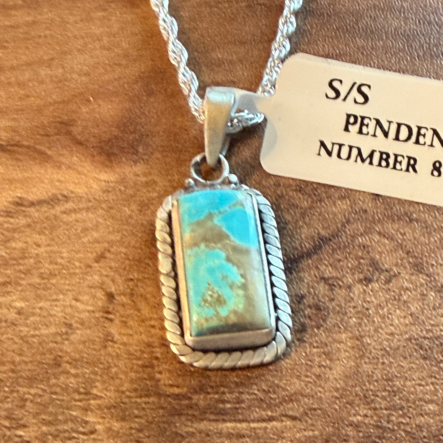Handcrafted Number 8 Turquoise Necklace In Sterling Silver 18 Inch Chain