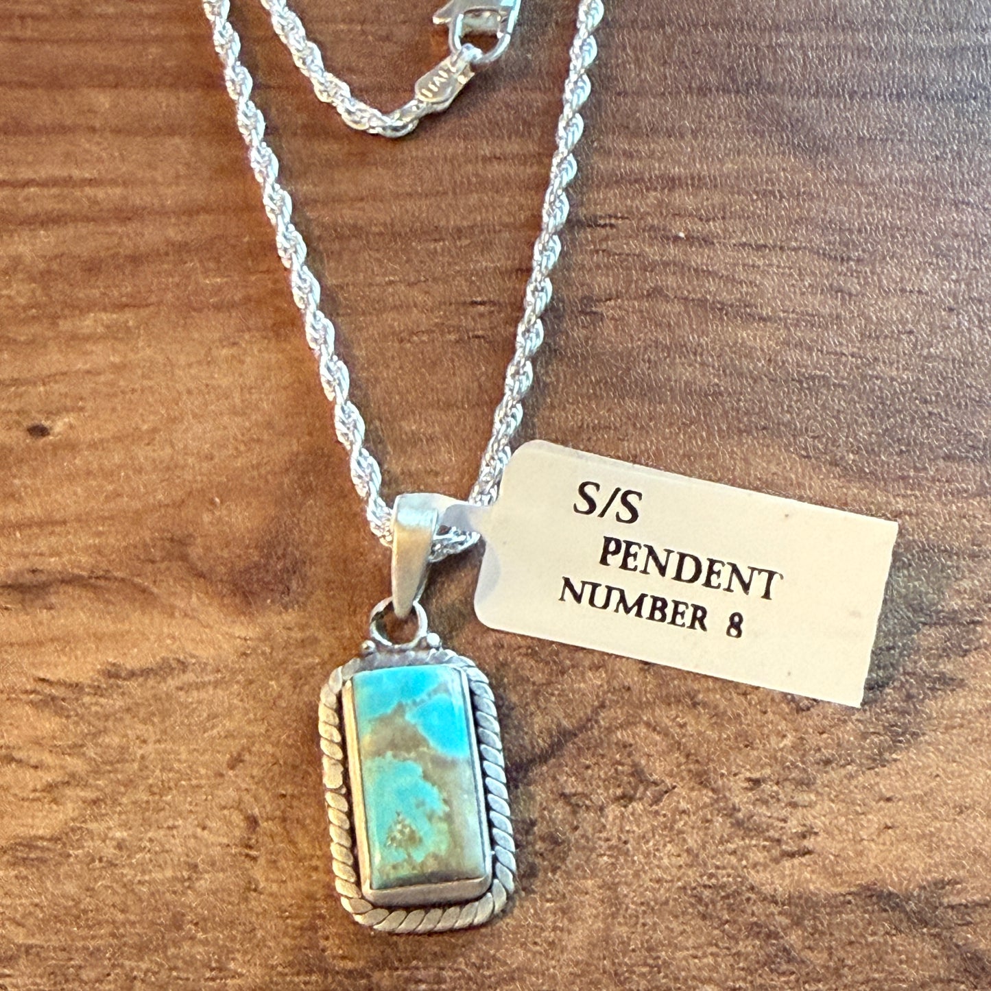 Handcrafted Number 8 Turquoise Necklace In Sterling Silver 18 Inch Chain