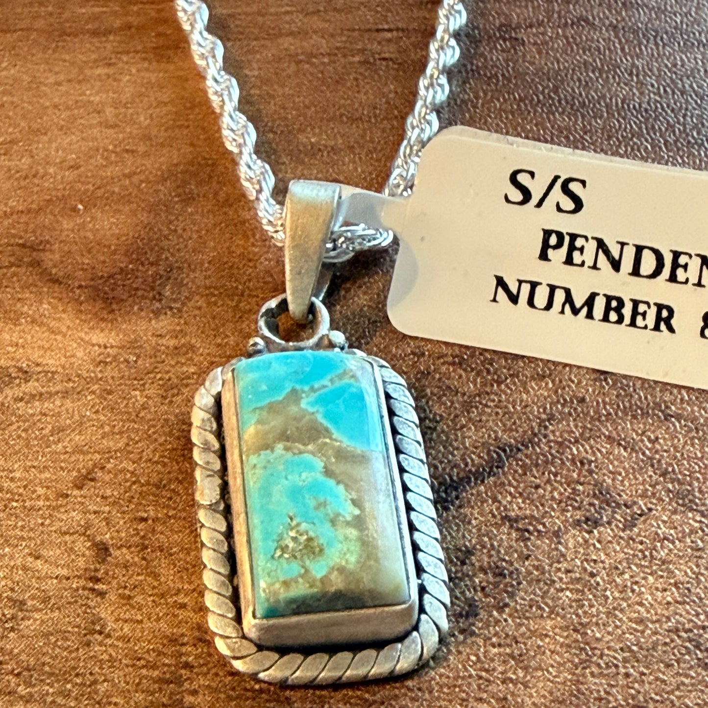 Handcrafted Number 8 Turquoise Necklace In Sterling Silver 18 Inch Chain