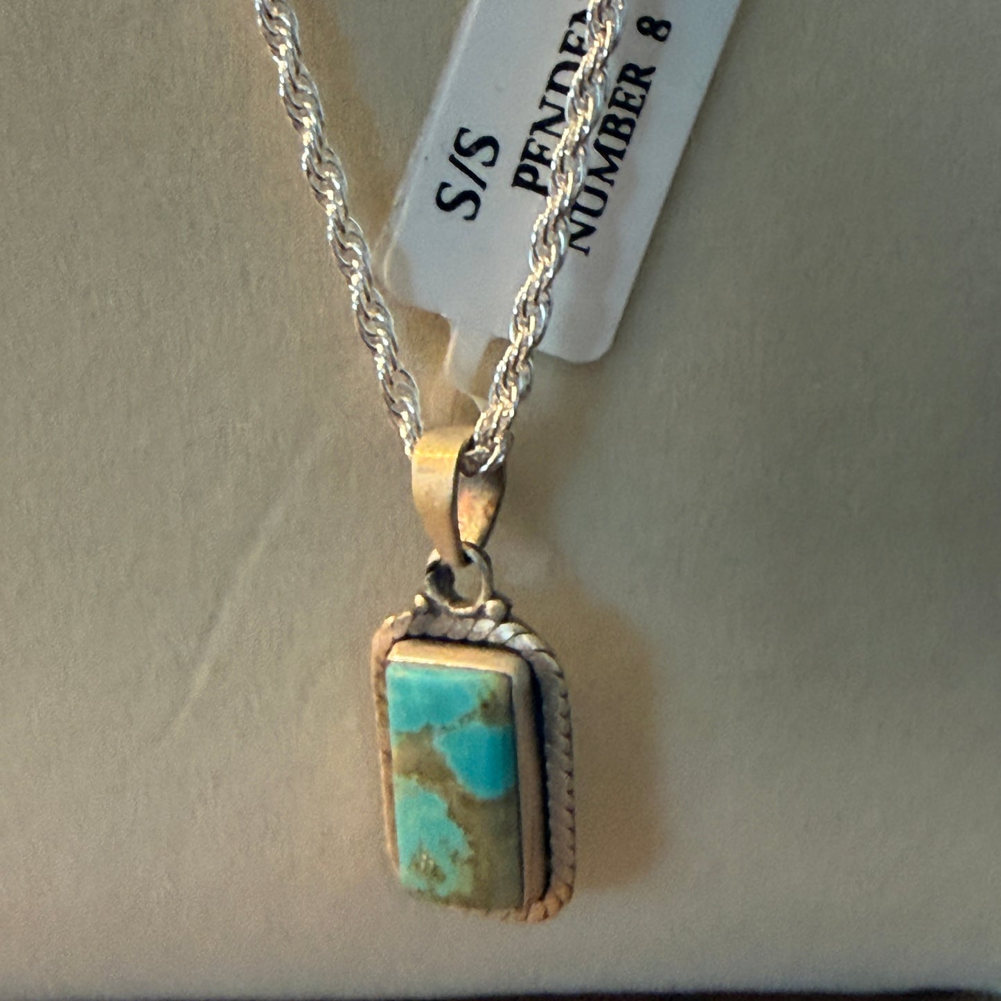 Handcrafted Number 8 Turquoise Necklace In Sterling Silver 18 Inch Chain