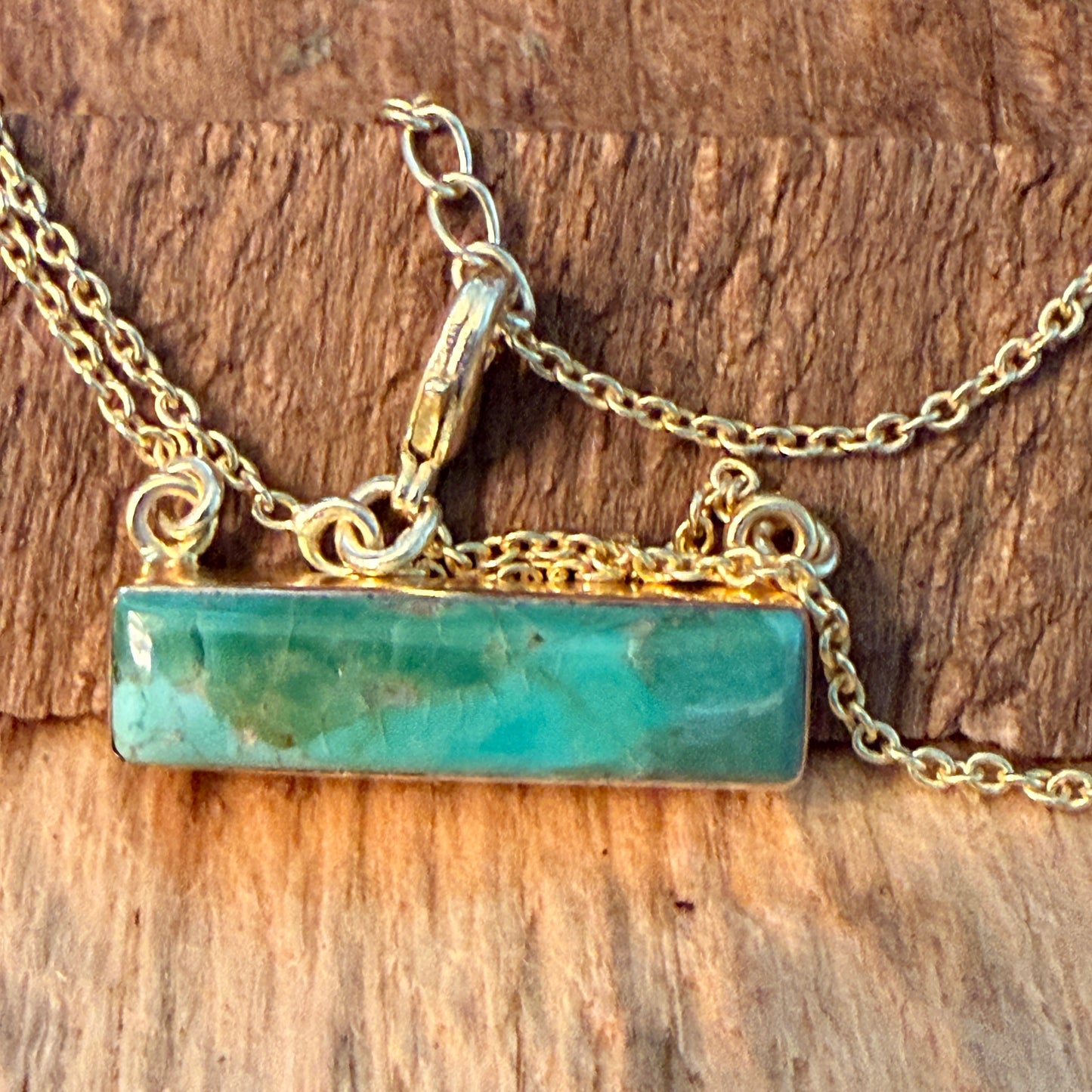 Handcrafted Number 8 Turquoise Bar Necklace Gold Plated 16 Inch Chain