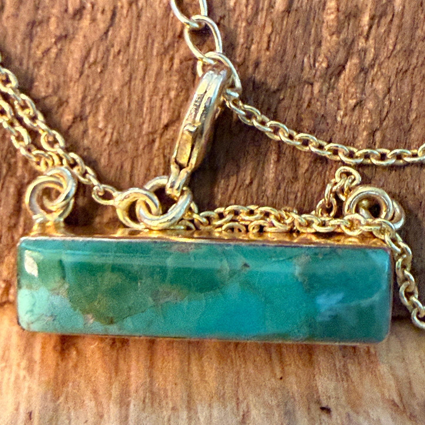 Handcrafted Number 8 Turquoise Bar Necklace Gold Plated 16 Inch Chain