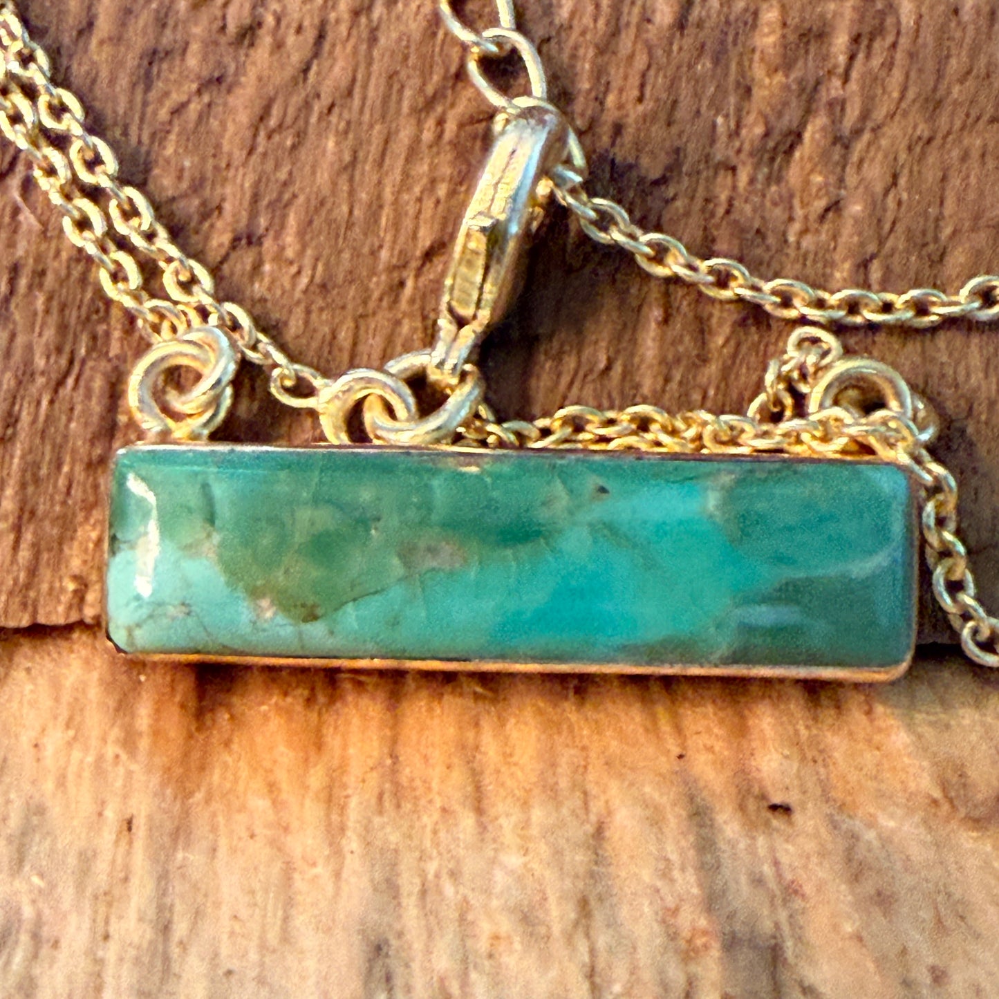 Handcrafted Number 8 Turquoise Bar Necklace Gold Plated 16 Inch Chain