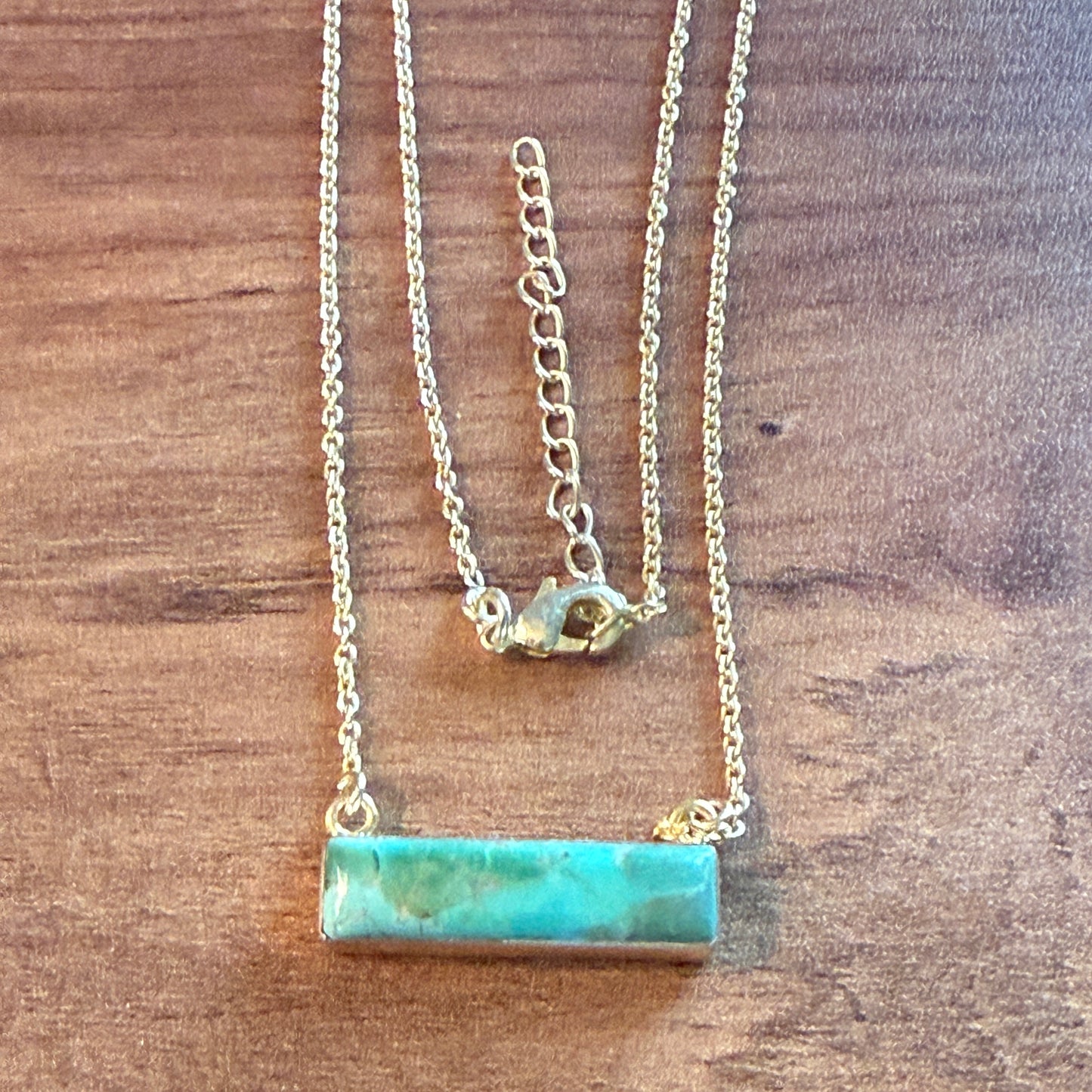 Handcrafted Number 8 Turquoise Bar Necklace Gold Plated 16 Inch Chain