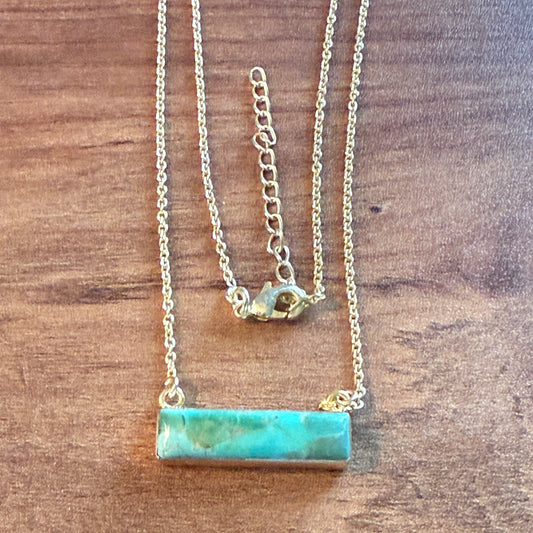 Handcrafted Number 8 Turquoise Bar Necklace Gold Plated 16 Inch Chain