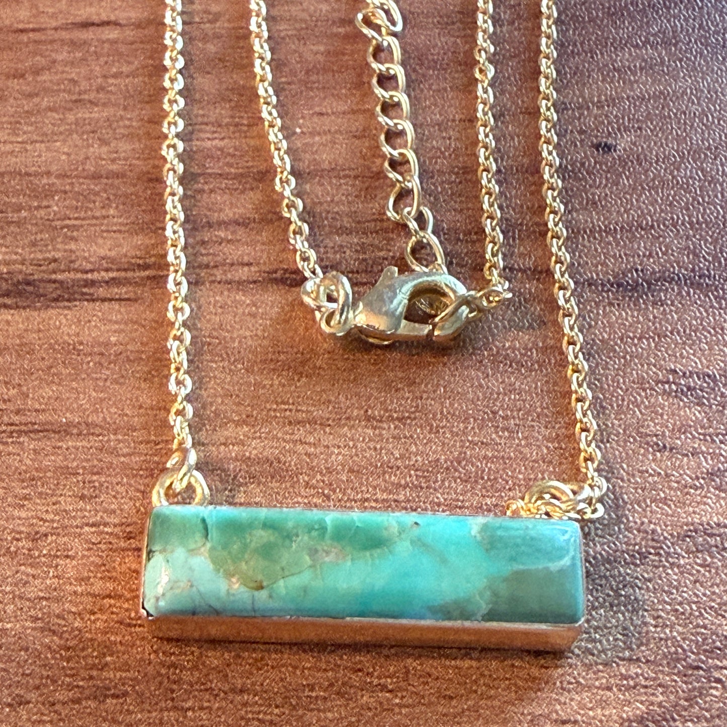 Handcrafted Number 8 Turquoise Bar Necklace Gold Plated 16 Inch Chain
