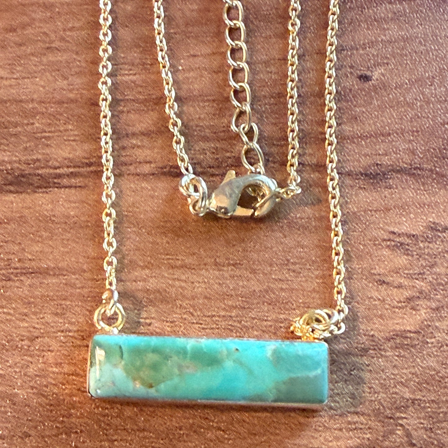 Handcrafted Number 8 Turquoise Bar Necklace Gold Plated 16 Inch Chain