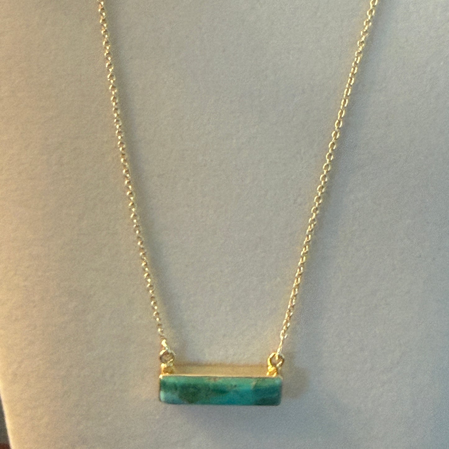 Handcrafted Number 8 Turquoise Bar Necklace Gold Plated 16 Inch Chain
