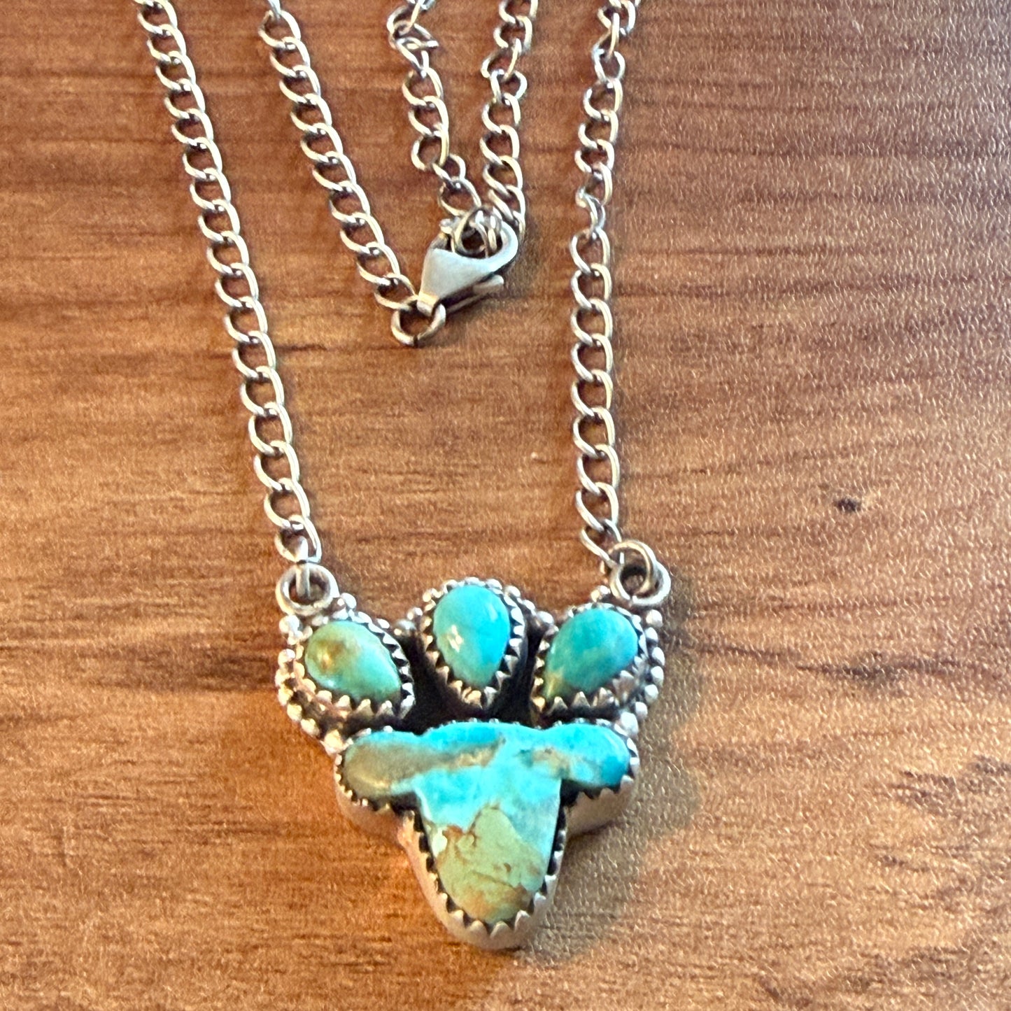 Handcrafted Turquoise Number Eight Gemstone Cluster Necklace In Sterling Silver