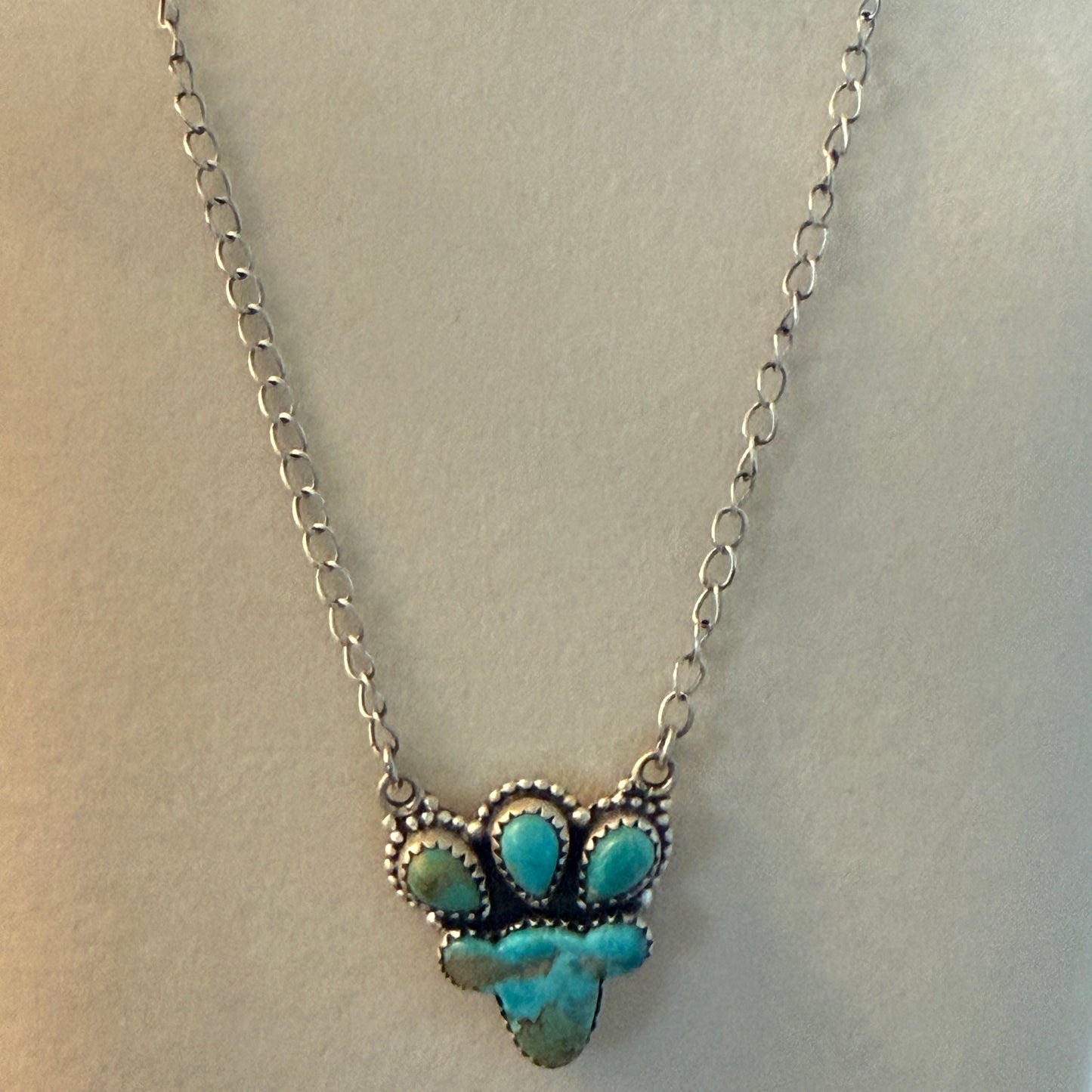 Handcrafted Turquoise Number Eight Gemstone Cluster Necklace In Sterling Silver