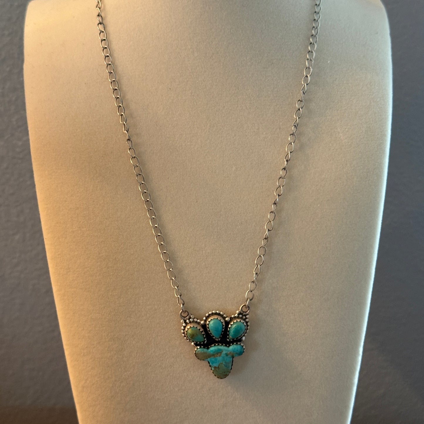 Handcrafted Turquoise Number Eight Gemstone Cluster Necklace In Sterling Silver