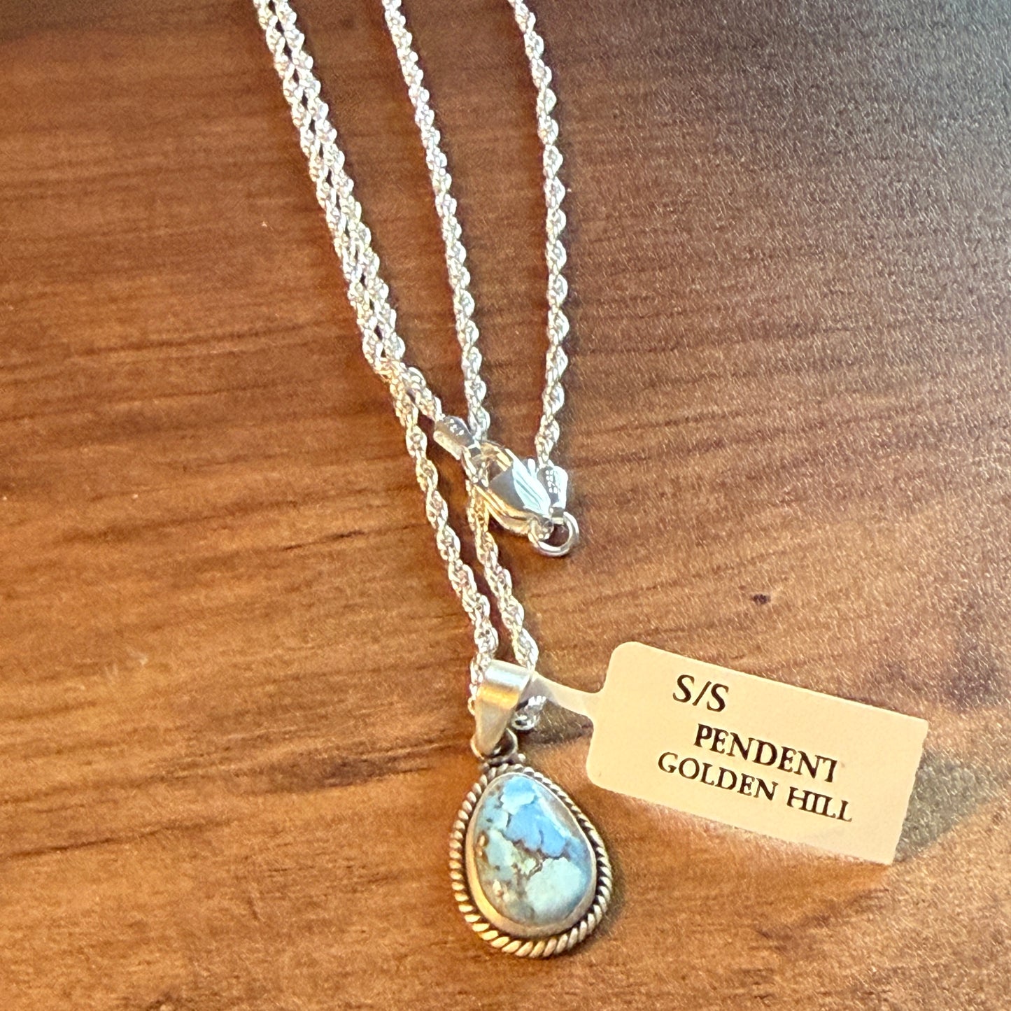 Handcrafted Golden Hill Gemstone Sterling Silver Necklace 18 Inch Chain