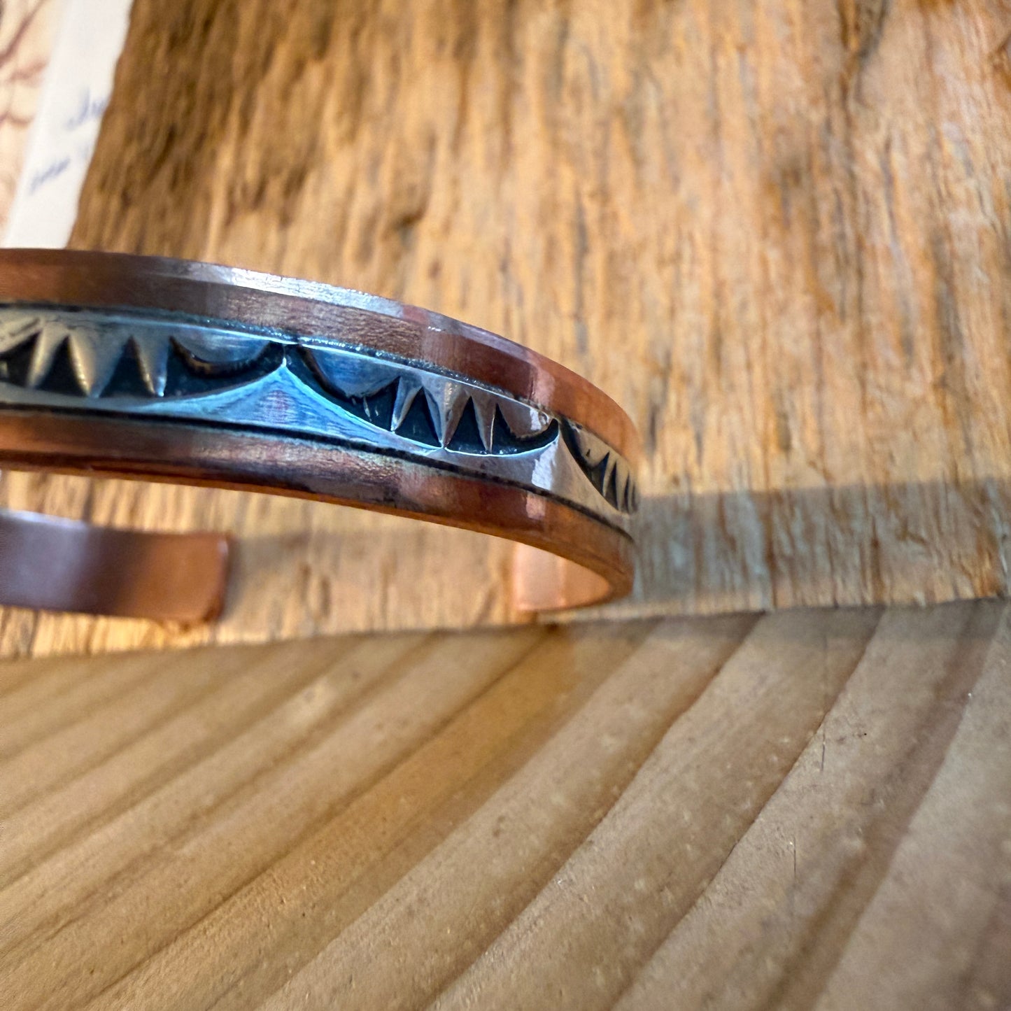 Handcrafted Wylie Secatero Signed Copper Sterling Silver Cuff Bracelet, Size 7