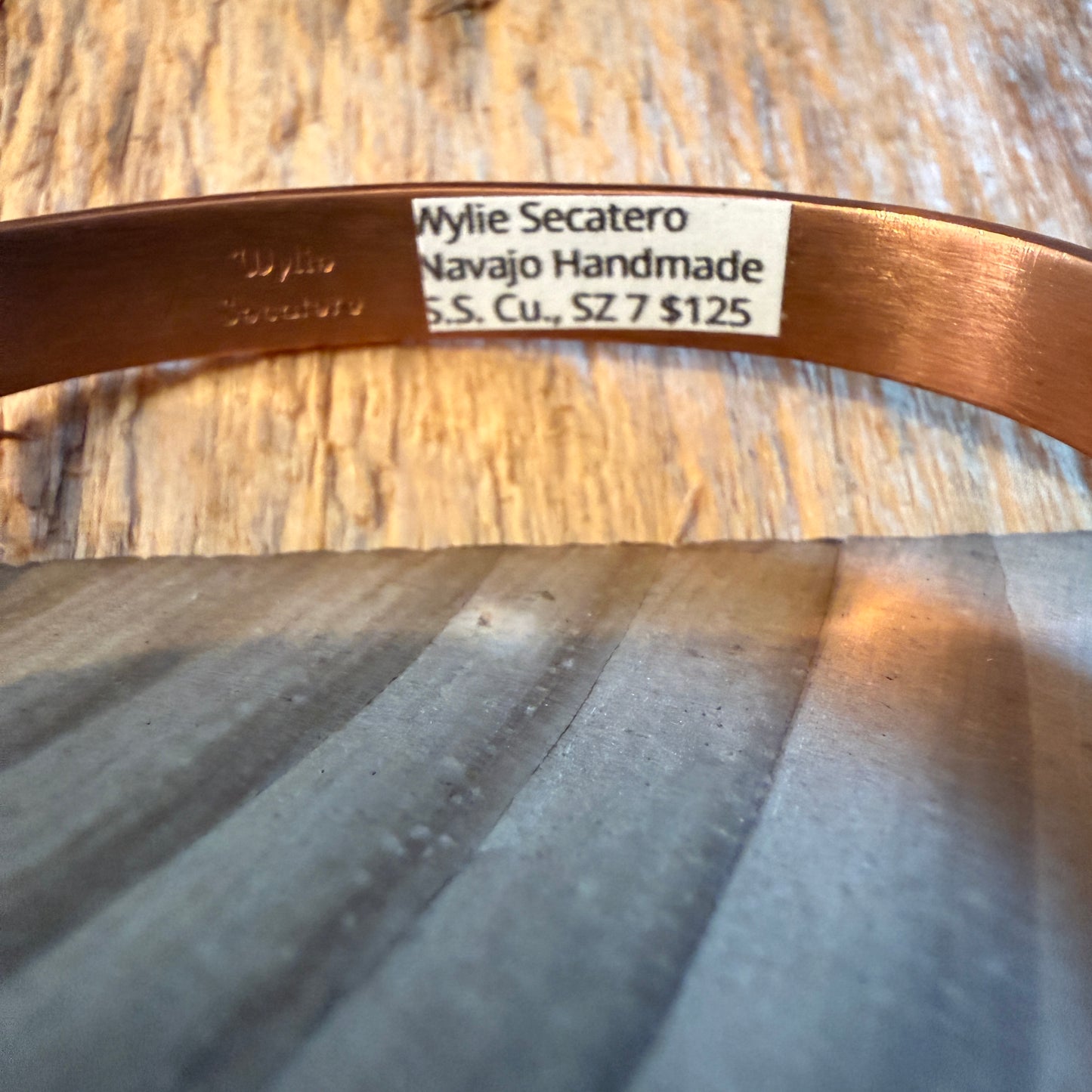 Handcrafted Wylie Secatero Signed Copper Sterling Silver Cuff Bracelet, Size 7