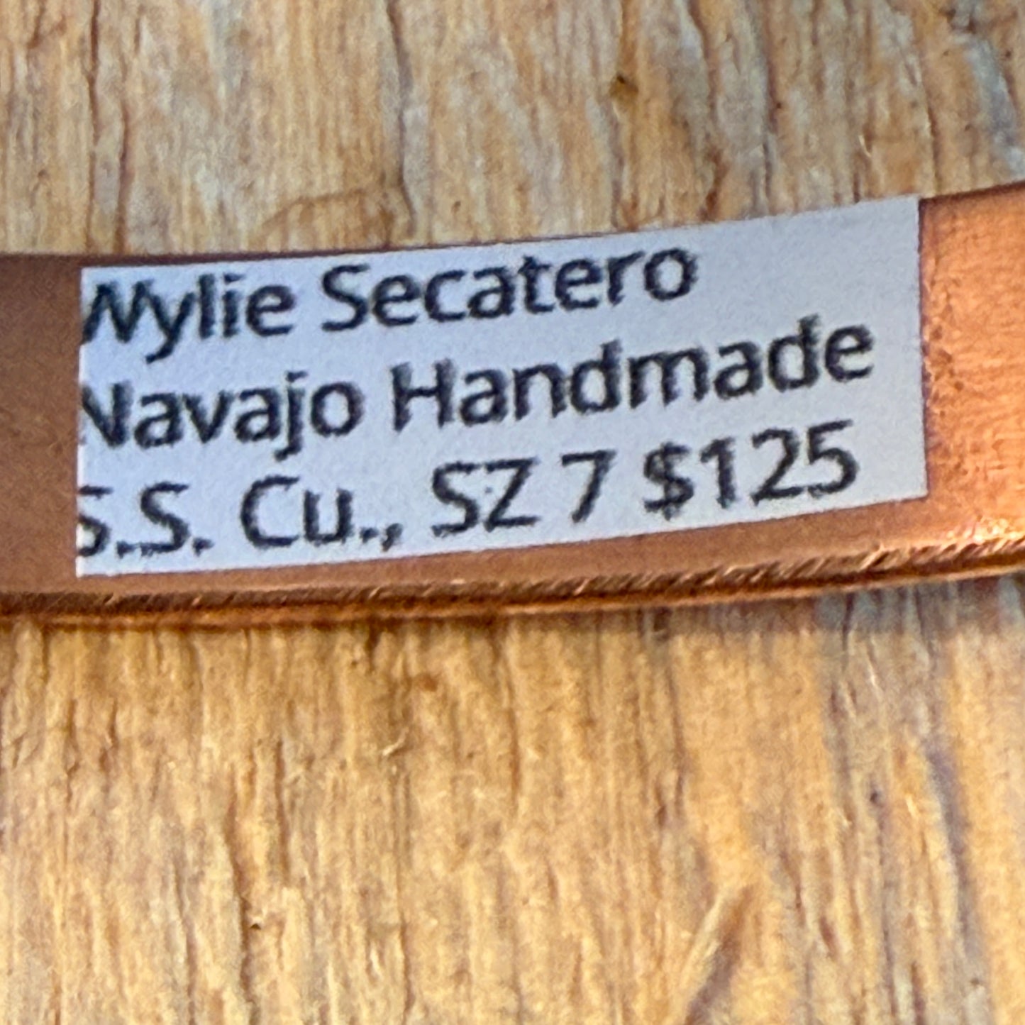 Handcrafted Wylie Secatero Signed Copper Sterling Silver Cuff Bracelet, Size 7