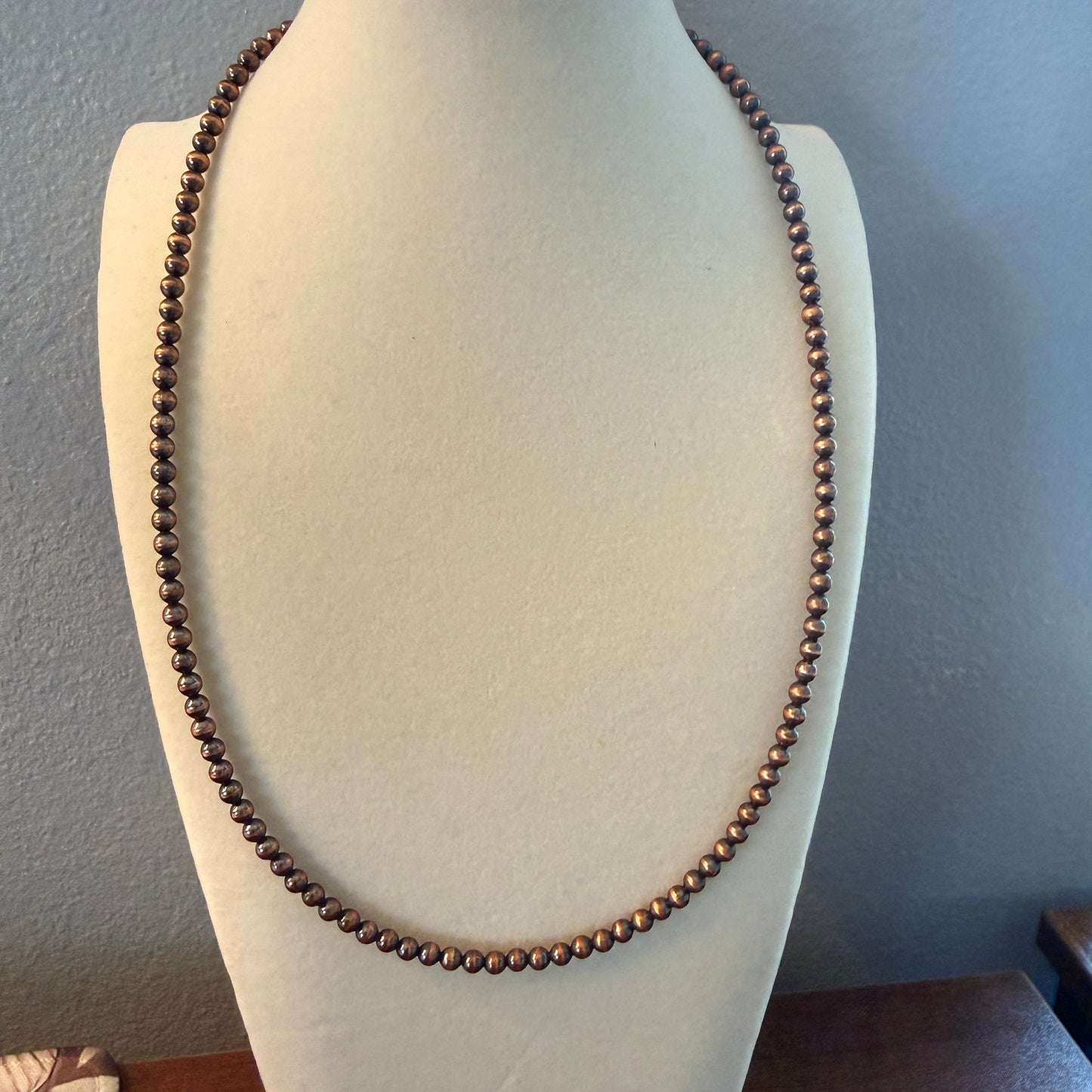 Handcrafted Copper Pearl Necklace 4mm Pearl 18 Inch Elegant Jewelry