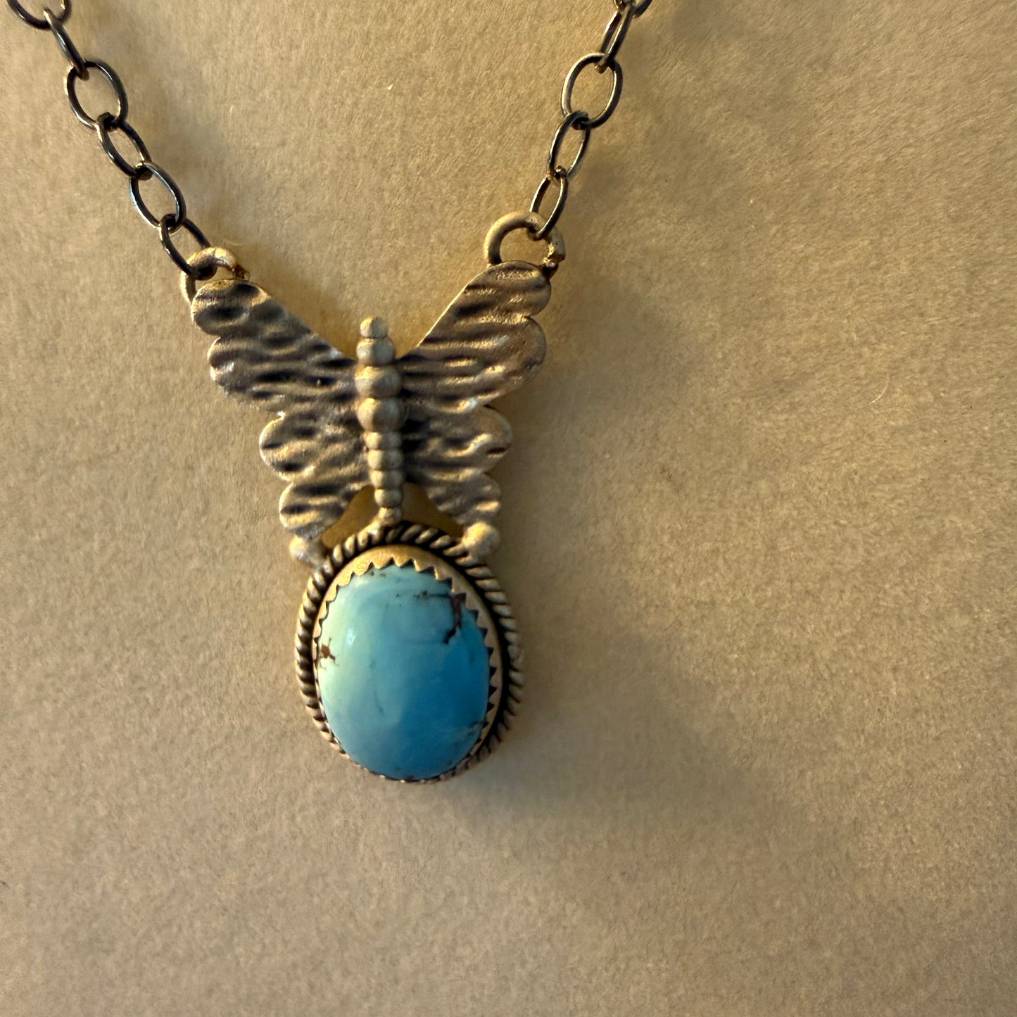 Golden Hill Turquoise Gemstone Butterfly Sterling Silver Necklace 18 Inch Chain