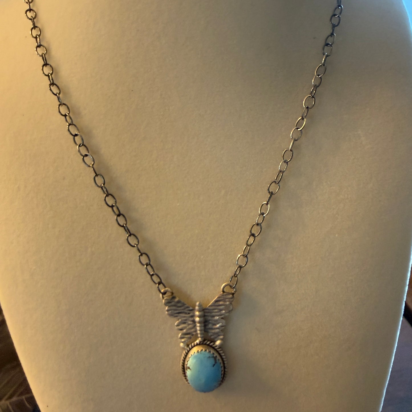 Golden Hill Turquoise Gemstone Butterfly Sterling Silver Necklace 18 Inch Chain