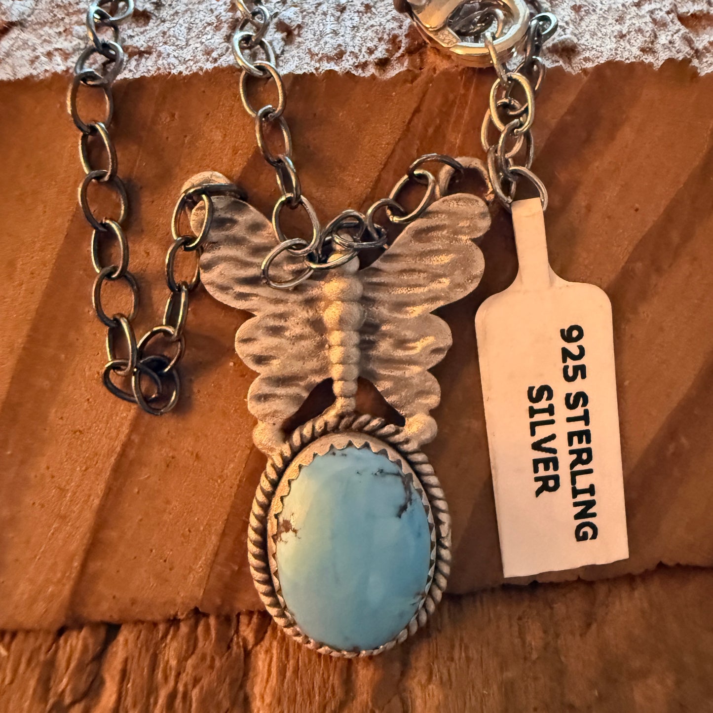 Golden Hill Turquoise Gemstone Butterfly Sterling Silver Necklace 18 Inch Chain