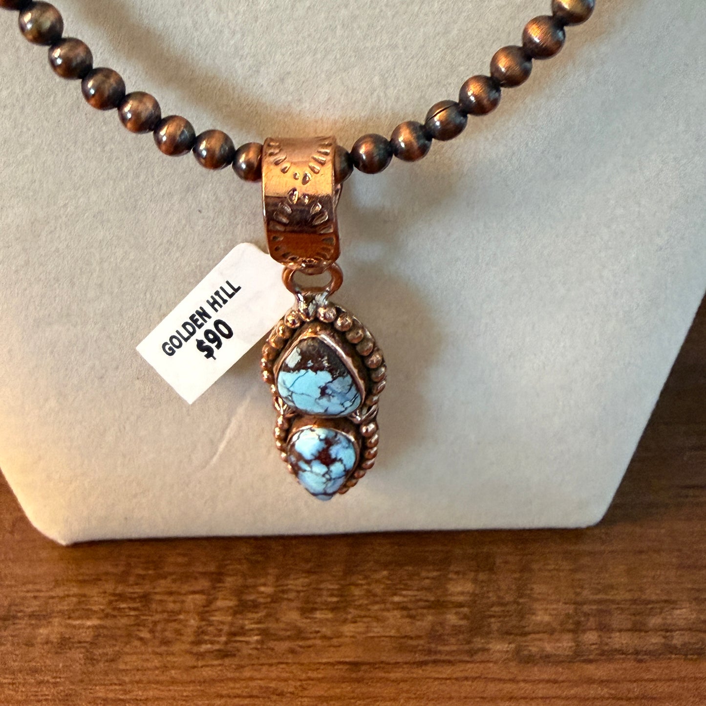 Handcrafted Golden Hill Turquoise Pendant With Copper Chain 18 Inch Necklace