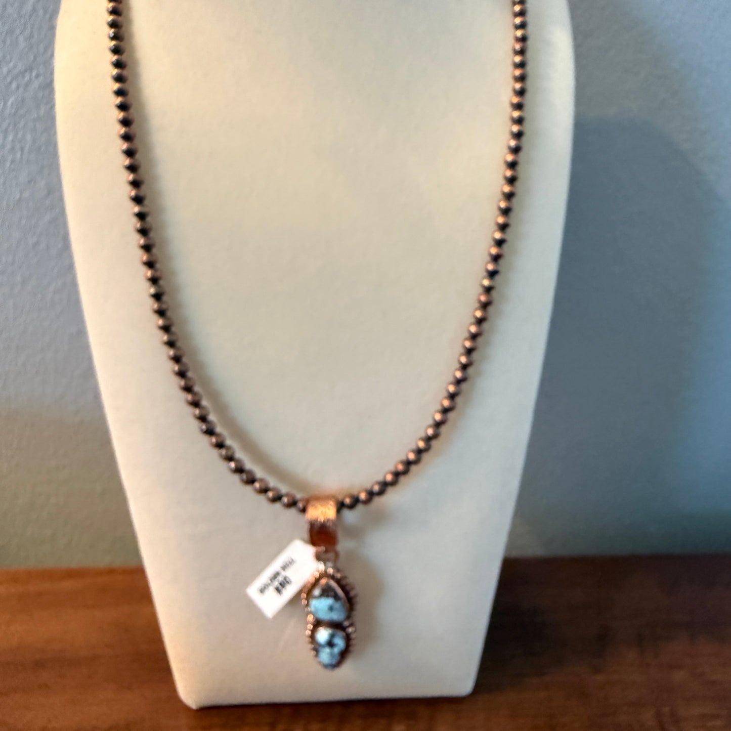 Handcrafted Golden Hill Turquoise Pendant With Copper Chain 18 Inch Necklace