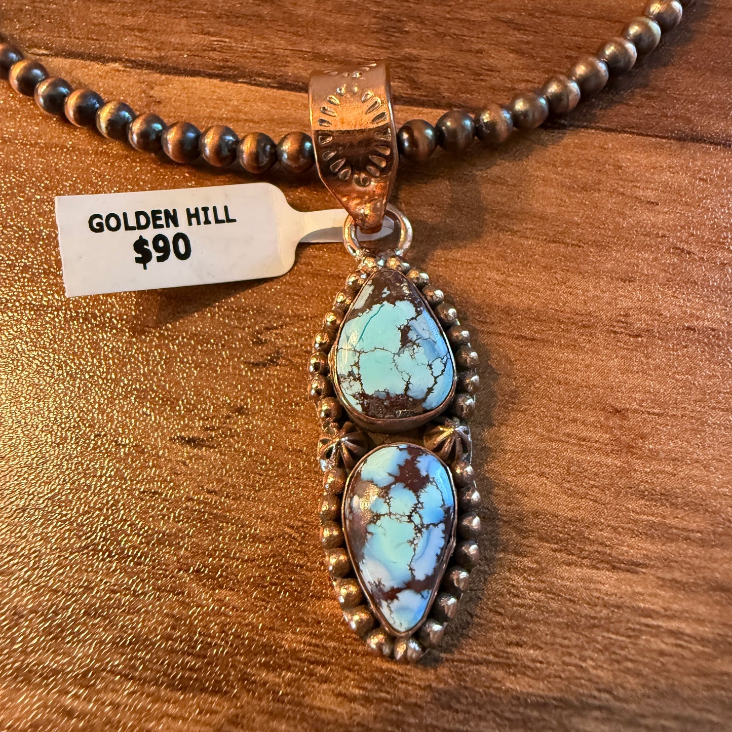 Handcrafted Golden Hill Turquoise Pendant With Copper Chain 18 Inch Necklace