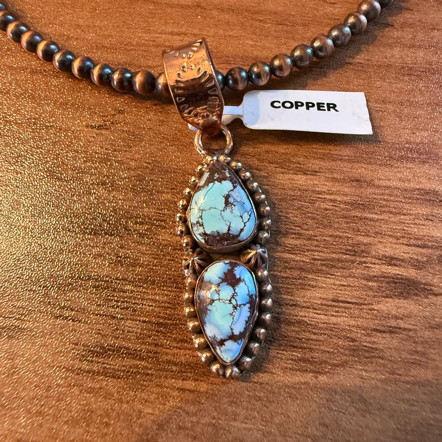 Handcrafted Golden Hill Turquoise Pendant With Copper Chain 18 Inch Necklace
