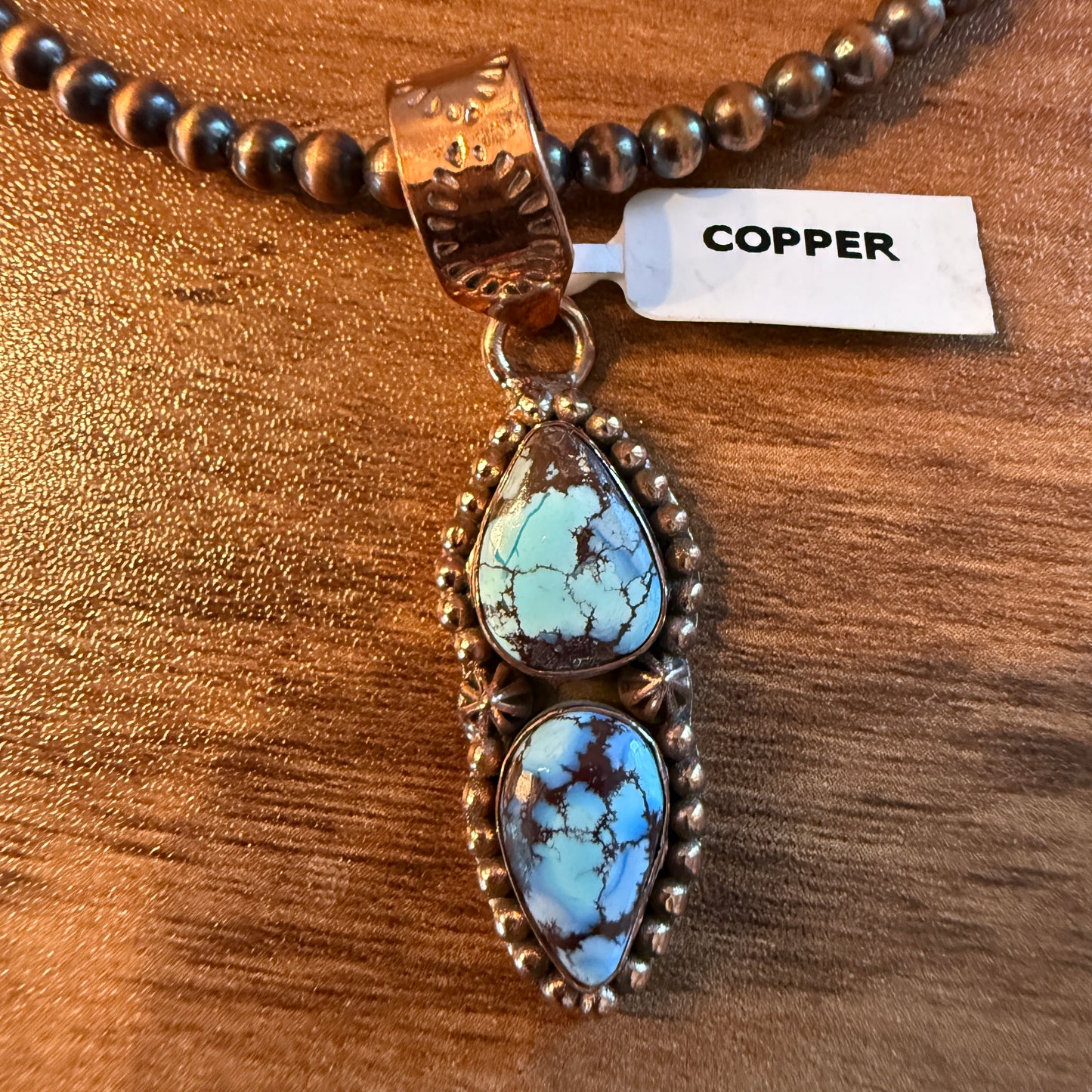 Handcrafted Golden Hill Turquoise Pendant With Copper Chain 18 Inch Necklace