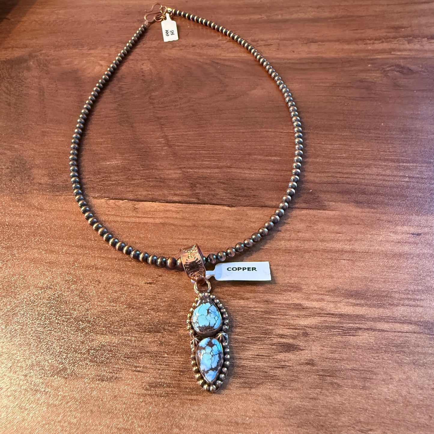 Handcrafted Golden Hill Turquoise Pendant With Copper Chain 18 Inch Necklace