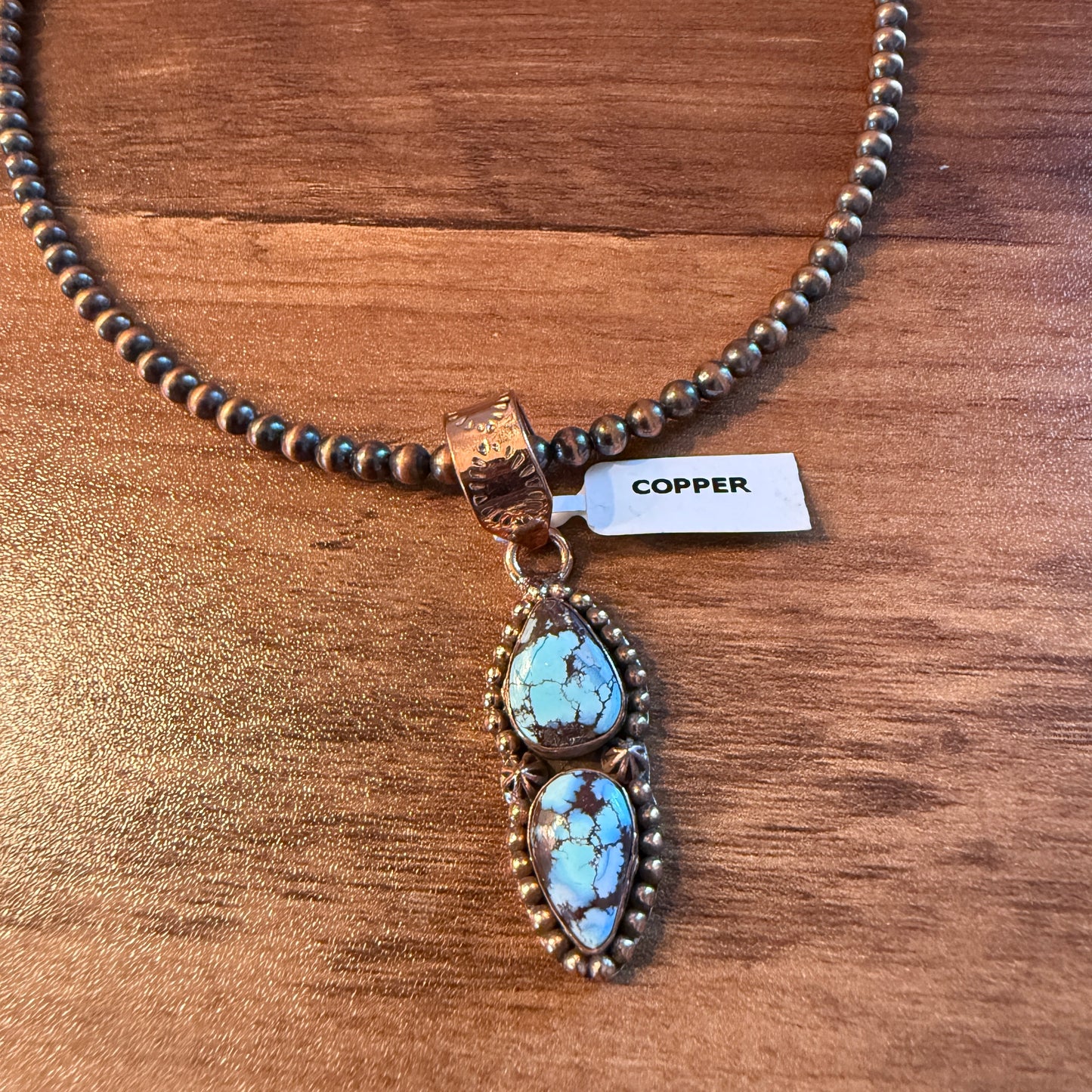 Handcrafted Golden Hill Turquoise Pendant With Copper Chain 18 Inch Necklace
