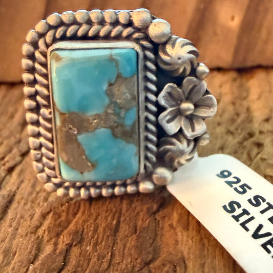 Handcrafted Dry Creek Turquoise Gemstone Ring In Sterling Silver Adjustable
