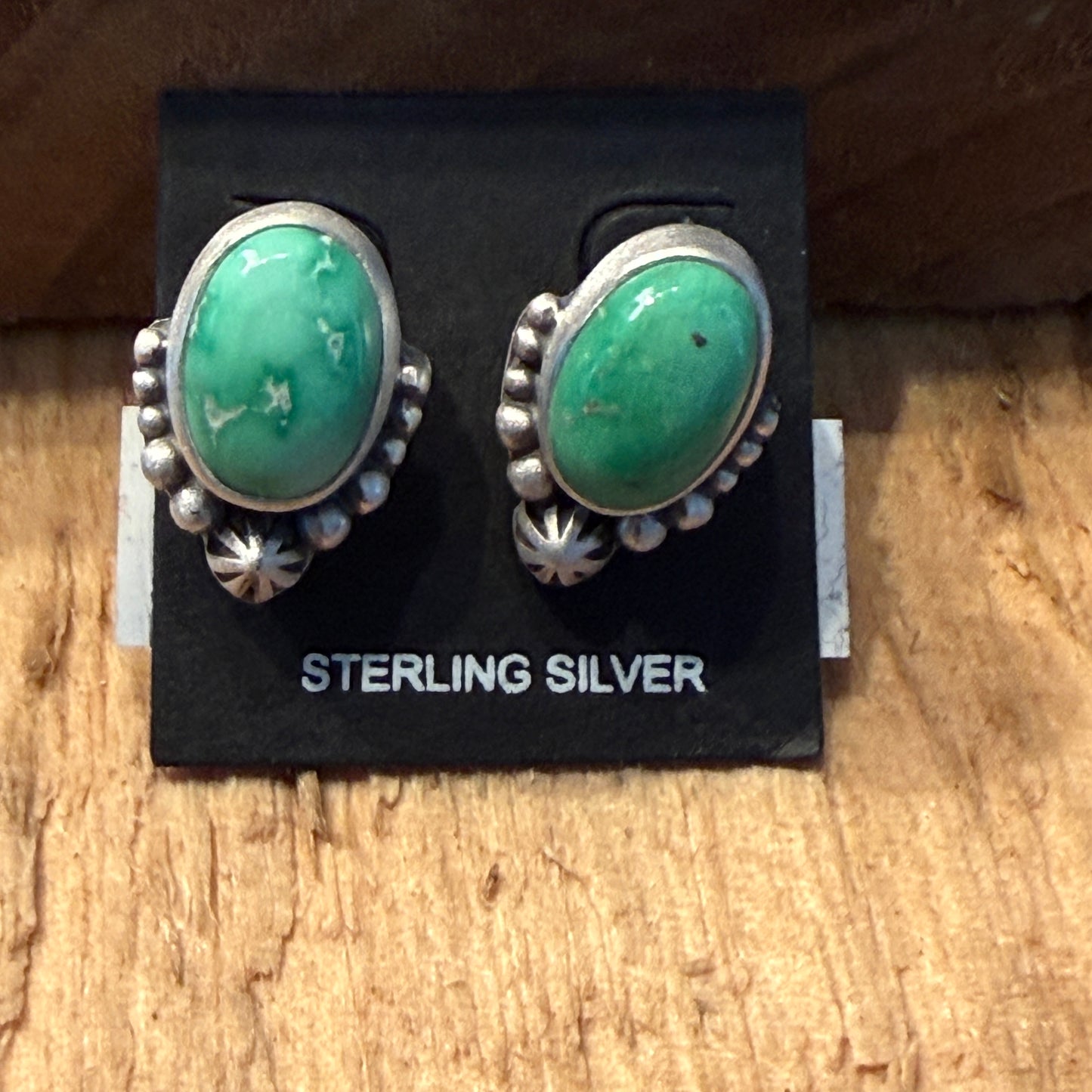 Handcrafted Emerald Valley Turquoise Stud Earring in 925 Sterling Silver