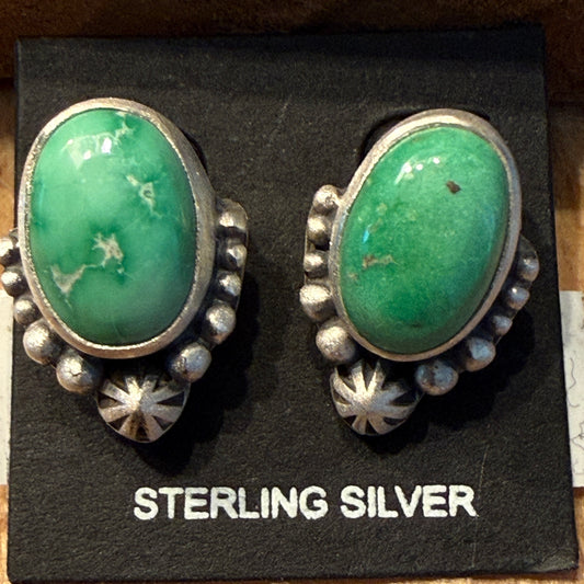 Handcrafted Emerald Valley Turquoise Stud Earring in 925 Sterling Silver