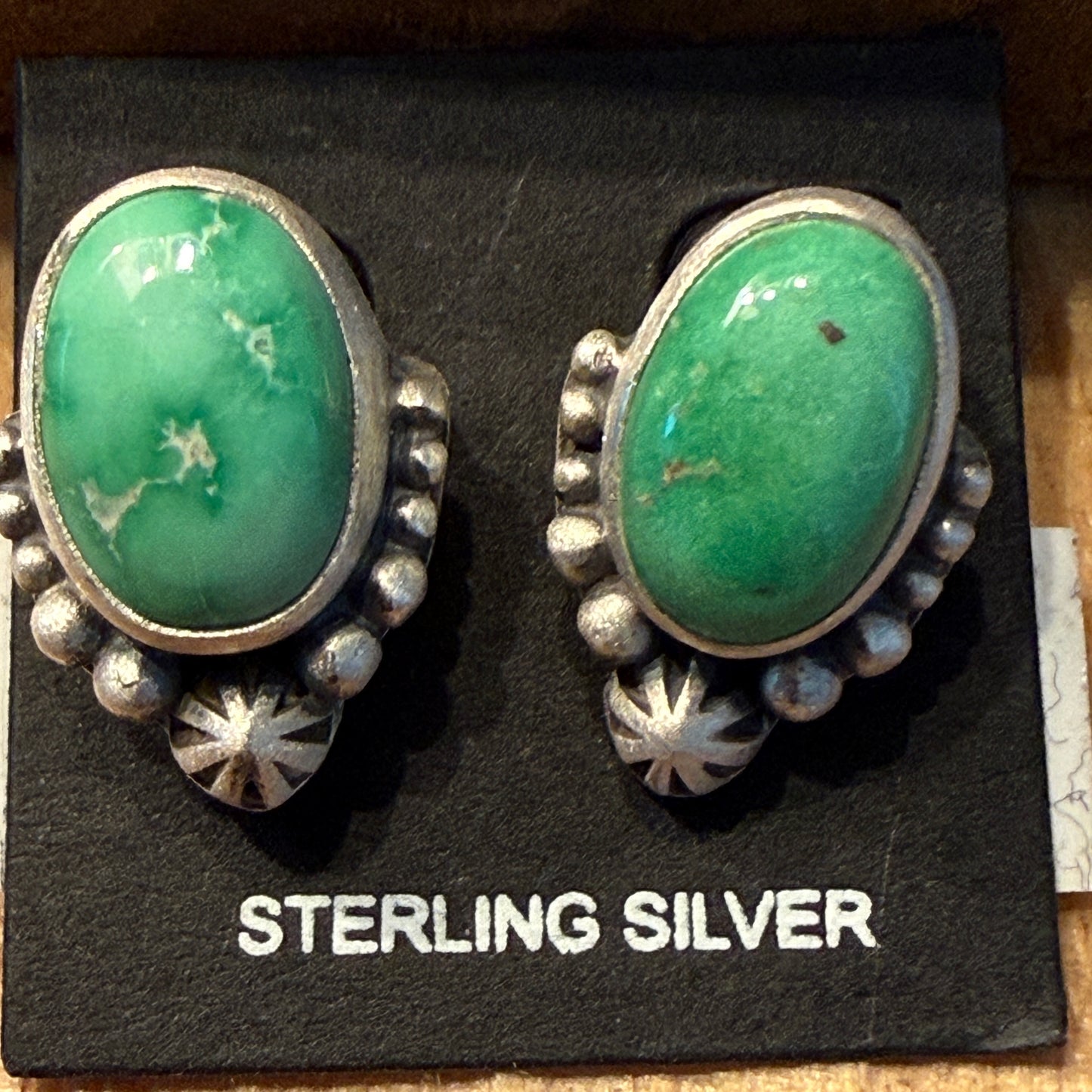 Handcrafted Emerald Valley Turquoise Stud Earring in 925 Sterling Silver
