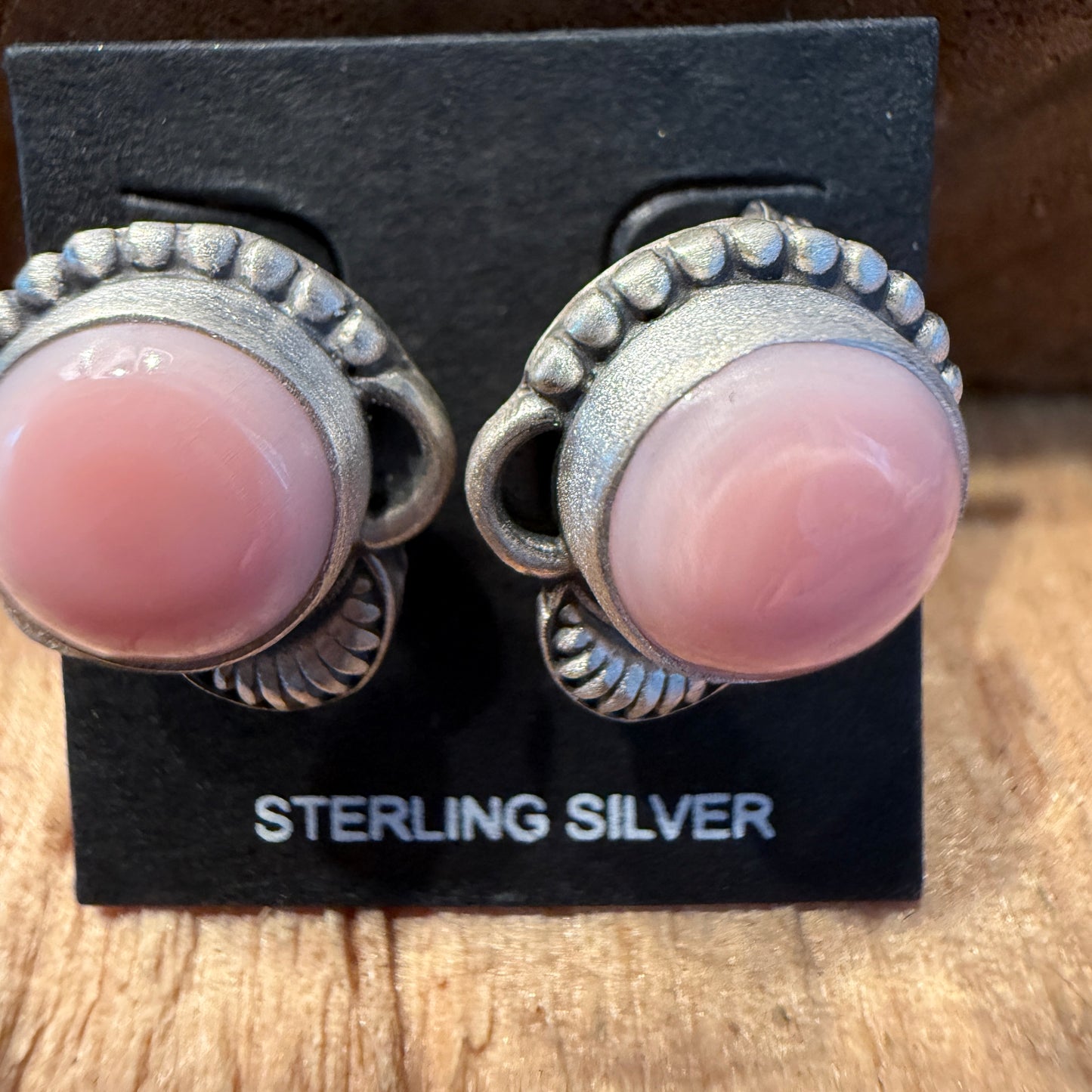 Pink Conch Stud Earrings 925 Sterling Silver Handcrafted