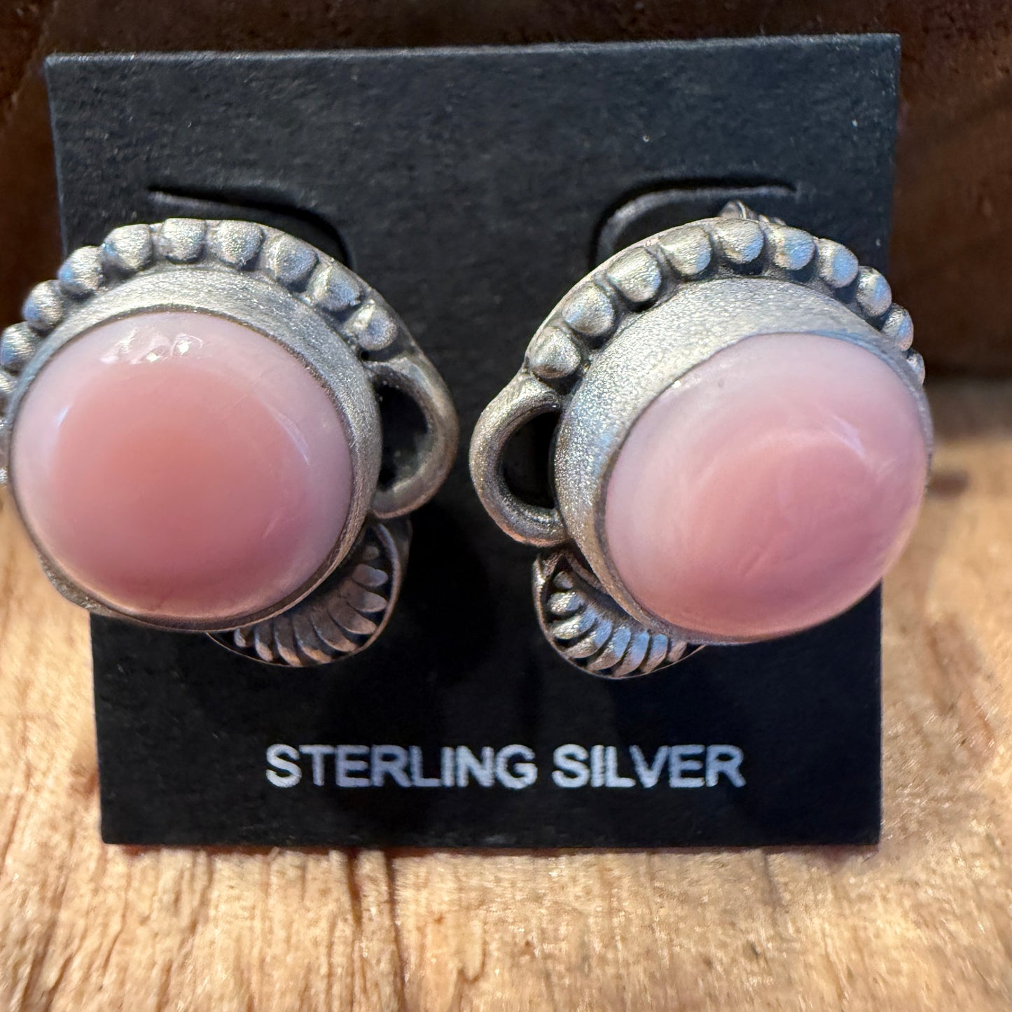 Pink Conch Stud Earrings 925 Sterling Silver Handcrafted