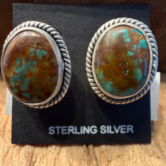 Handcrafted Pilot Mountain Turquoise Stud Earrings Sterling Silver 925