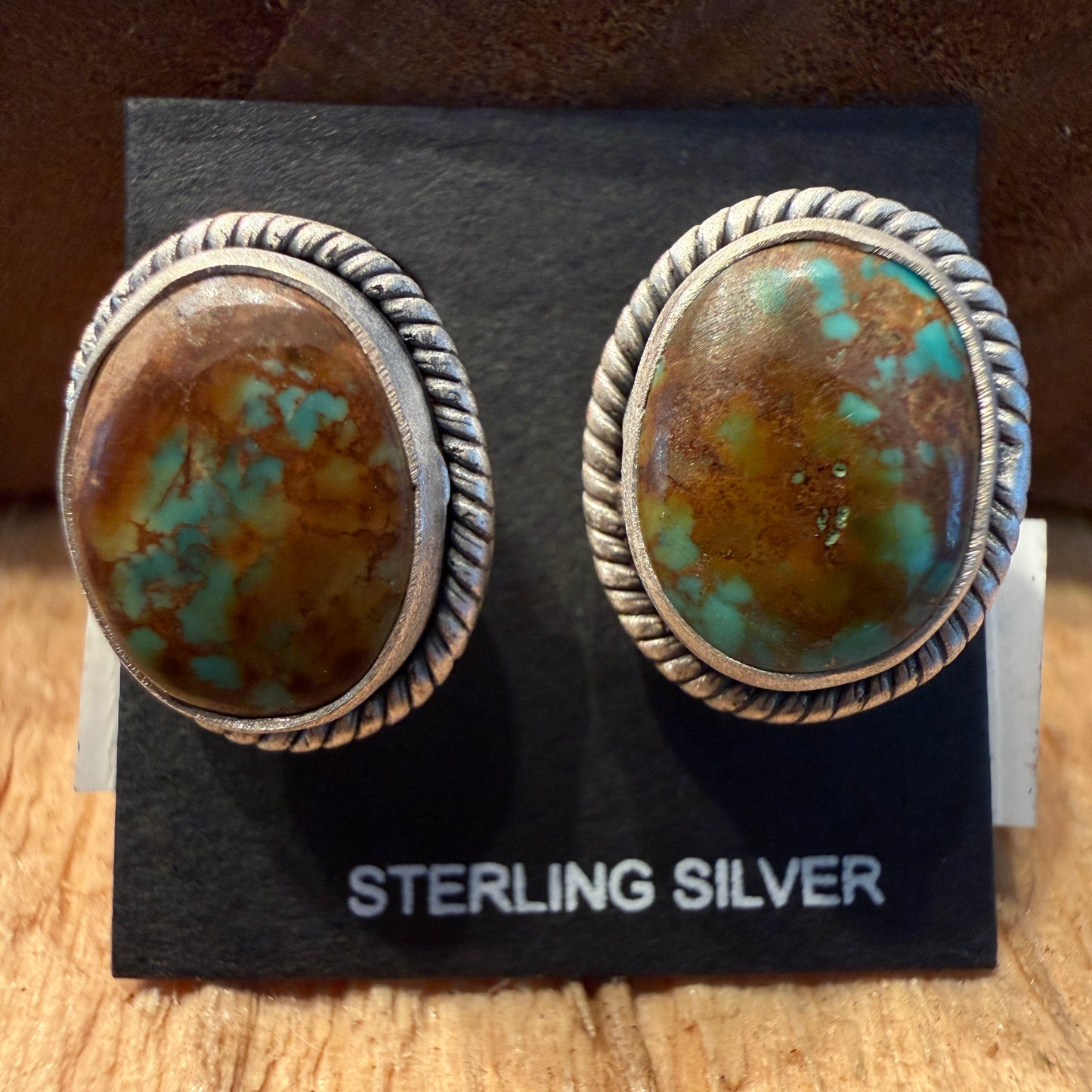 Handcrafted Pilot Mountain Turquoise Stud Earrings Sterling Silver 925