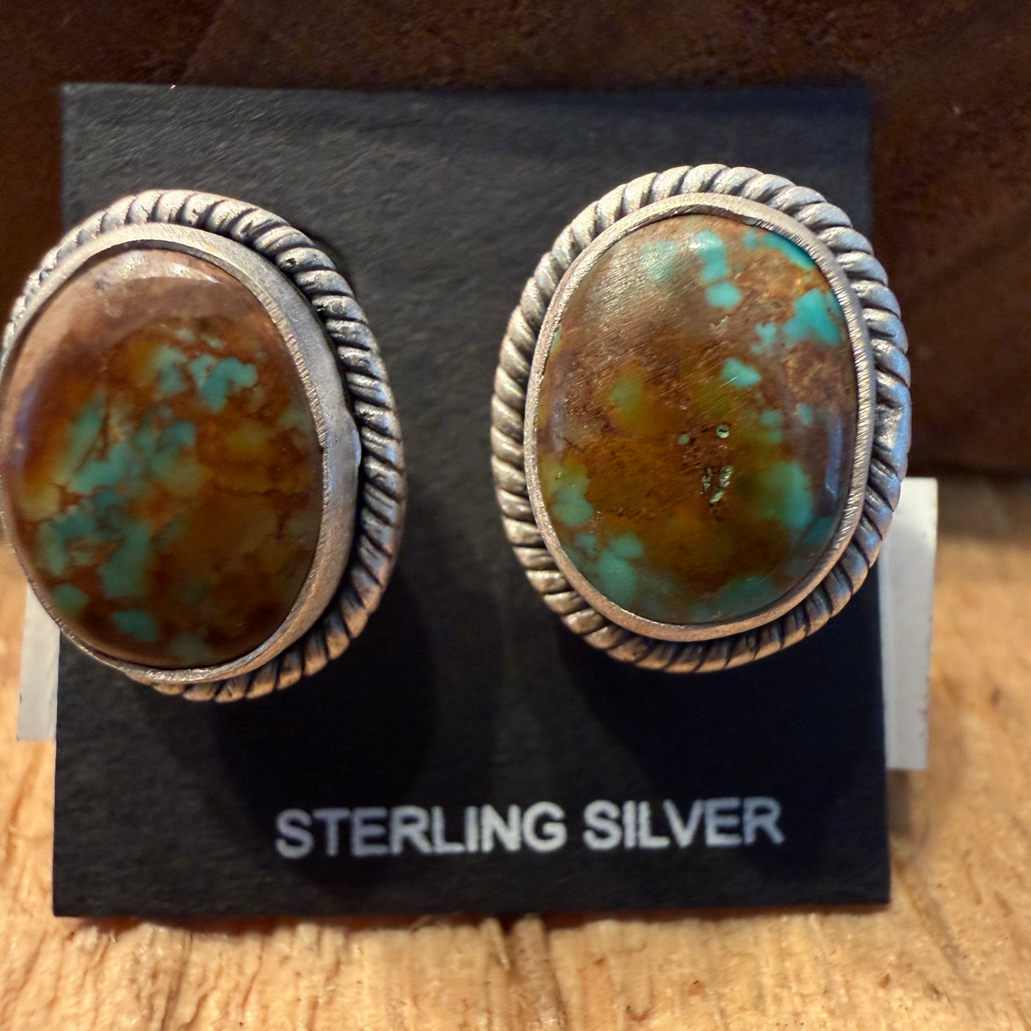 Handcrafted Pilot Mountain Turquoise Stud Earrings Sterling Silver 925