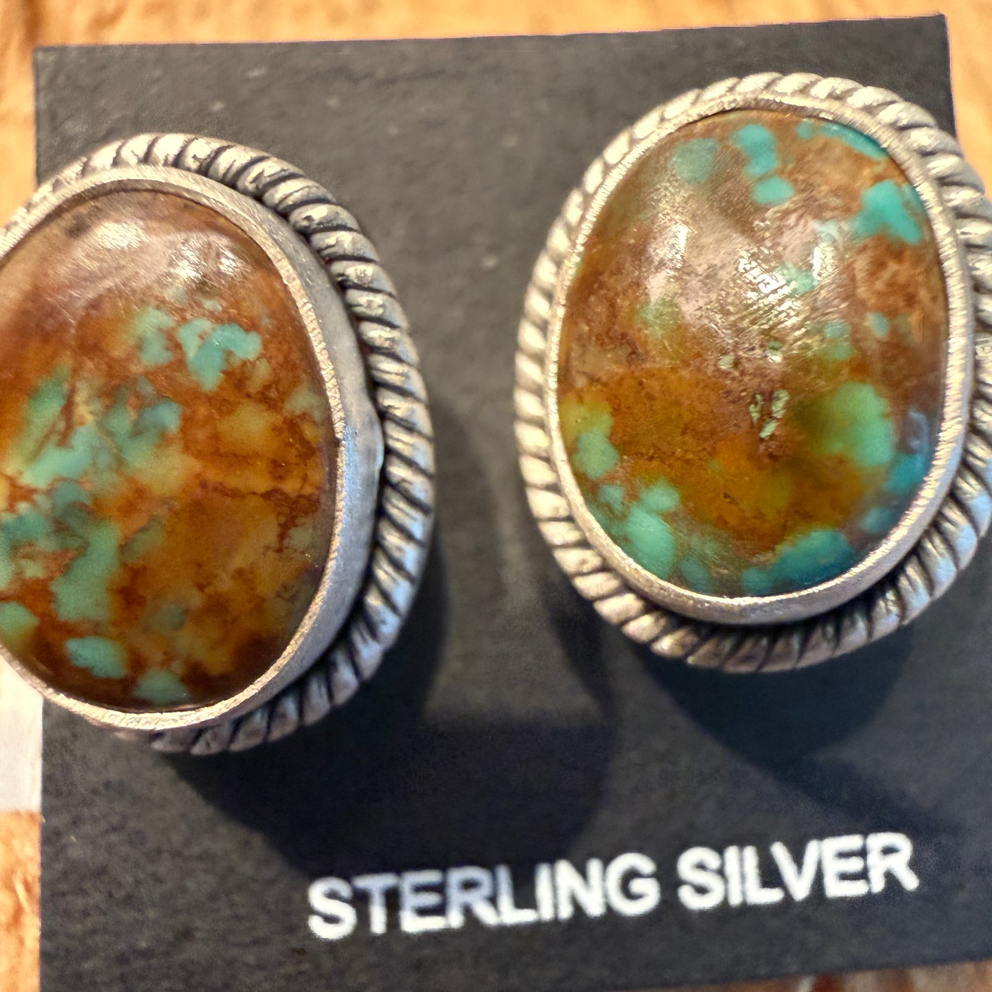 Handcrafted Pilot Mountain Turquoise Stud Earrings Sterling Silver 925