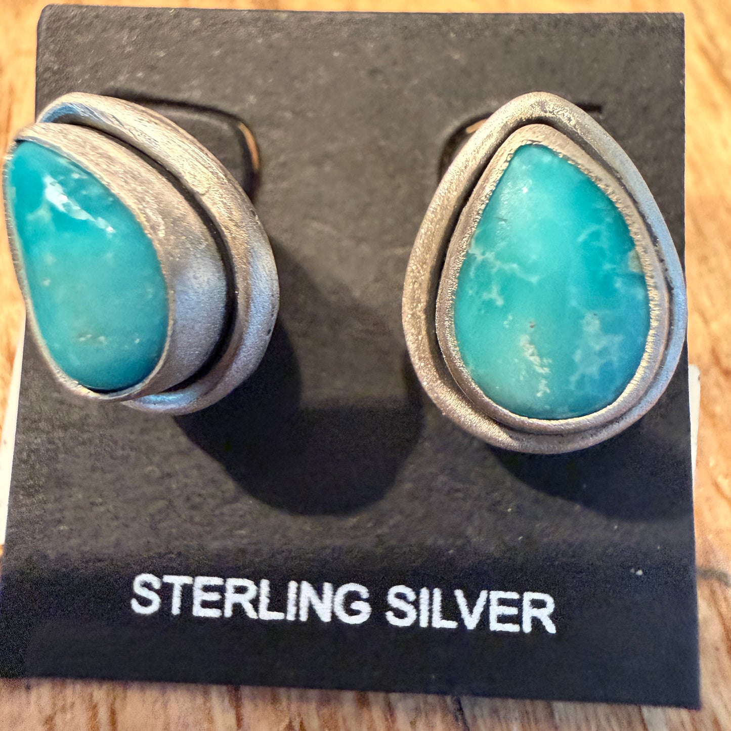 Handcrafted White Water Turquoise Gemstone Stud Earring 925 Sterling Silver